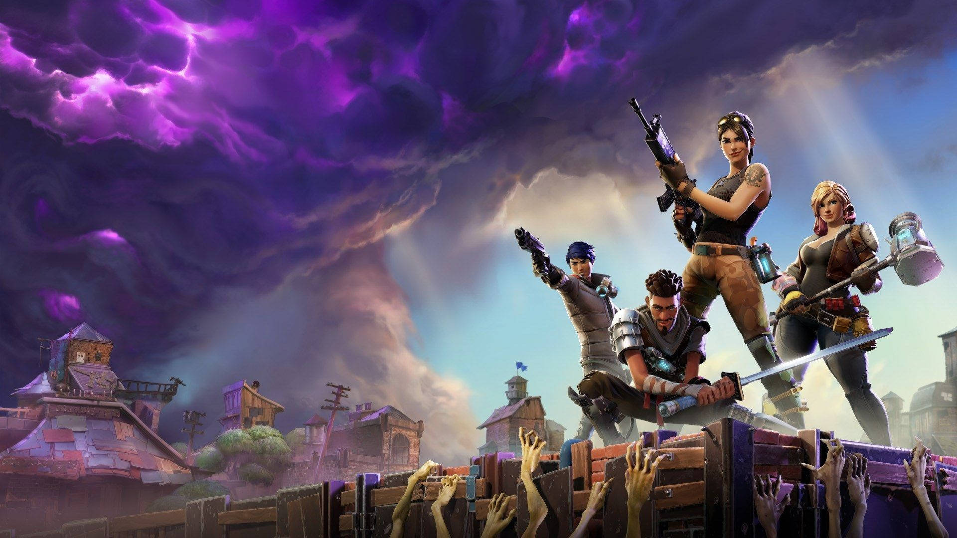 شخصیت‌های فورتنایت، زامبی‌ها، ابرهای بنفش 1080 والپیپر