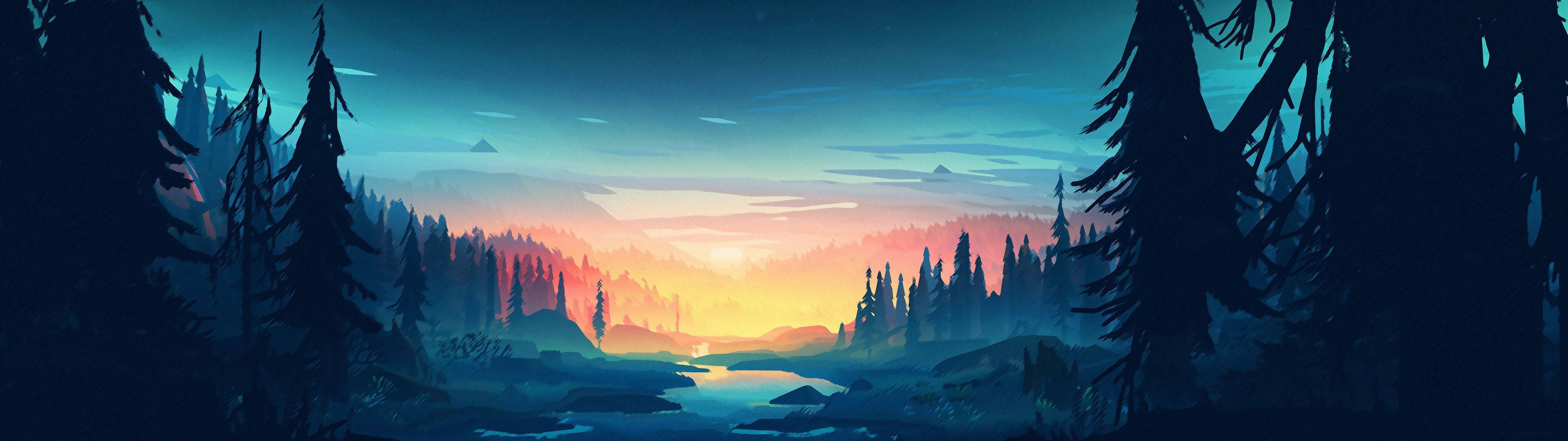 هنر طبیعت 3840x1080 HD برای دو مانیتور والپیپر