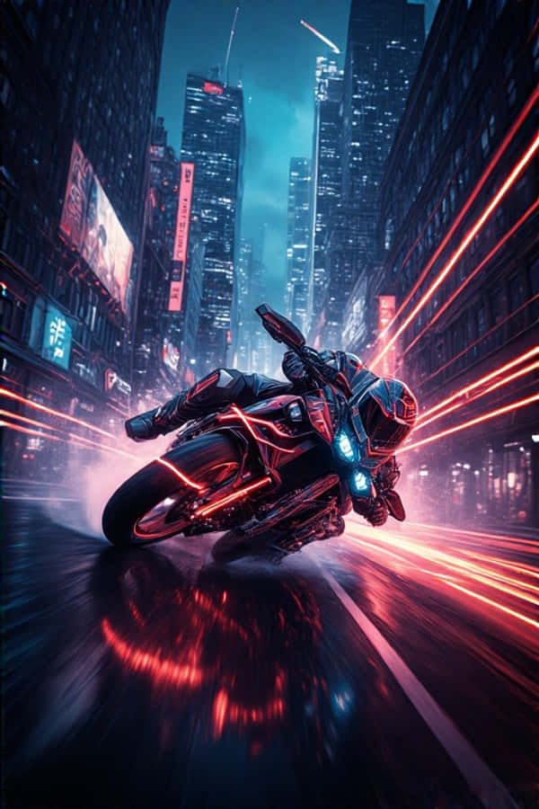 تعقیب موتورسیکلت نئونی در شهر تاریک پویا 4K والپیپر