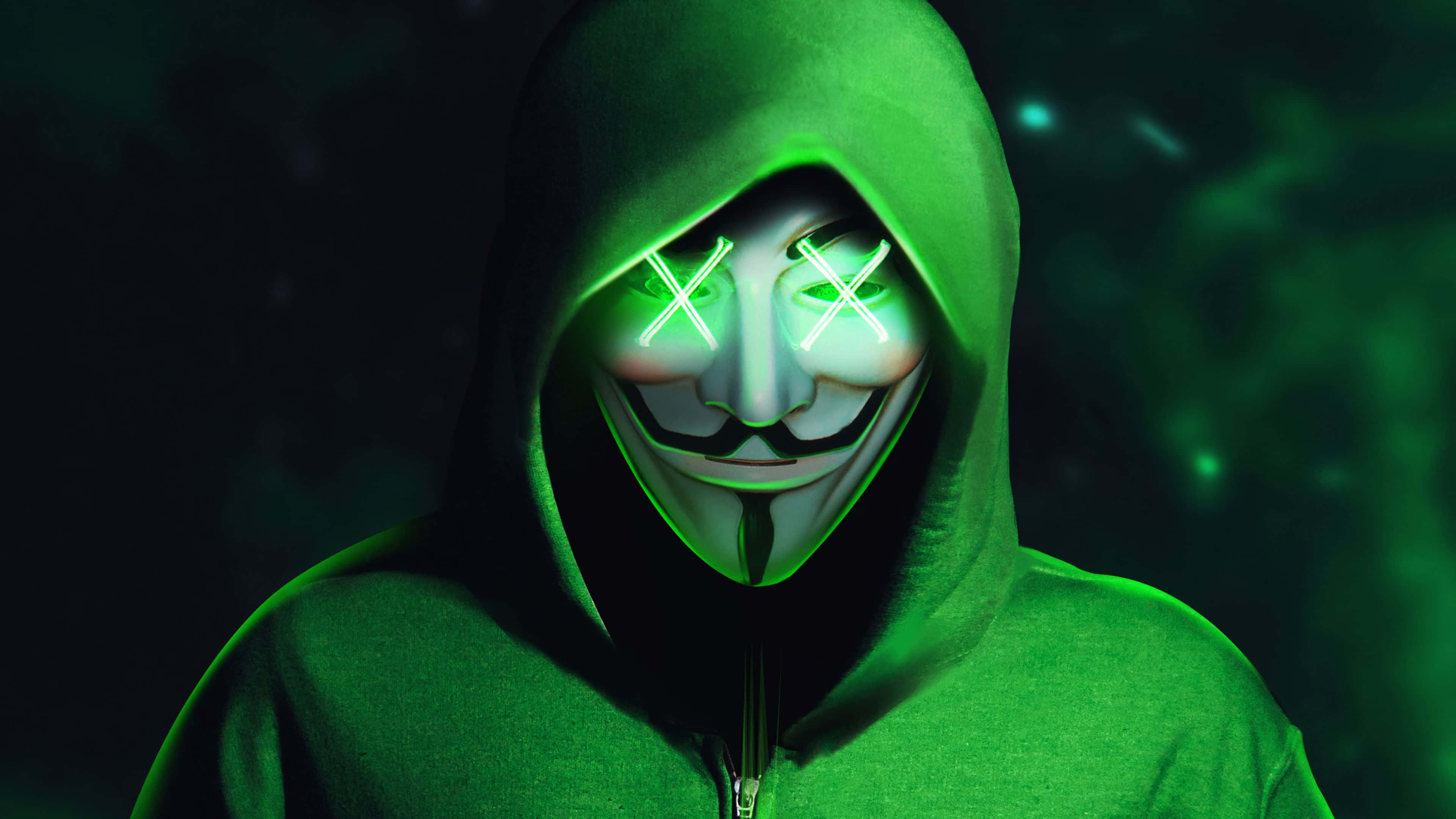 ماسک سبز هکر ناشناس 4K والپیپر