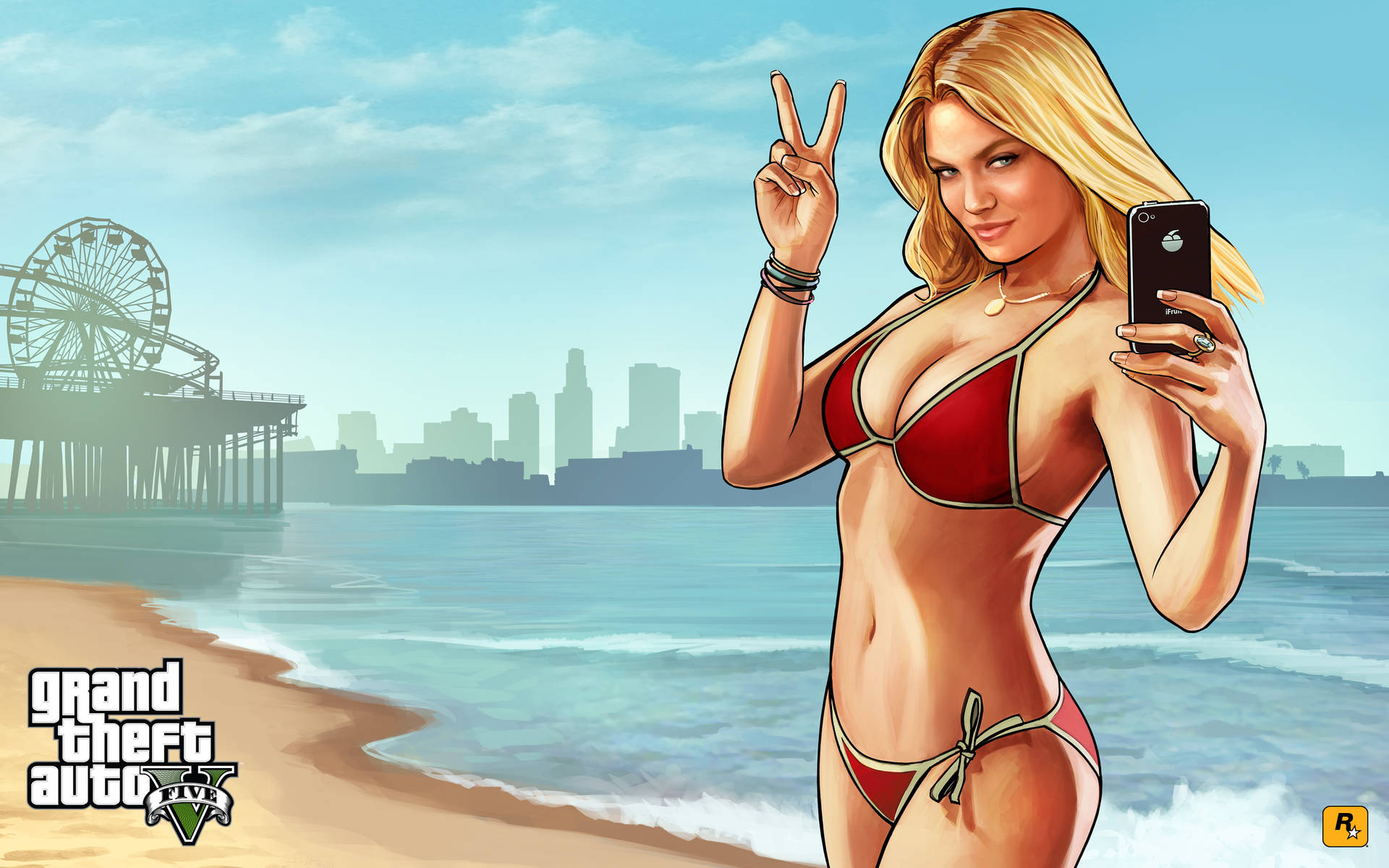 4K GTA 5 دختر بیکینی در ساحل — جی‌تی‌ای والپیپر