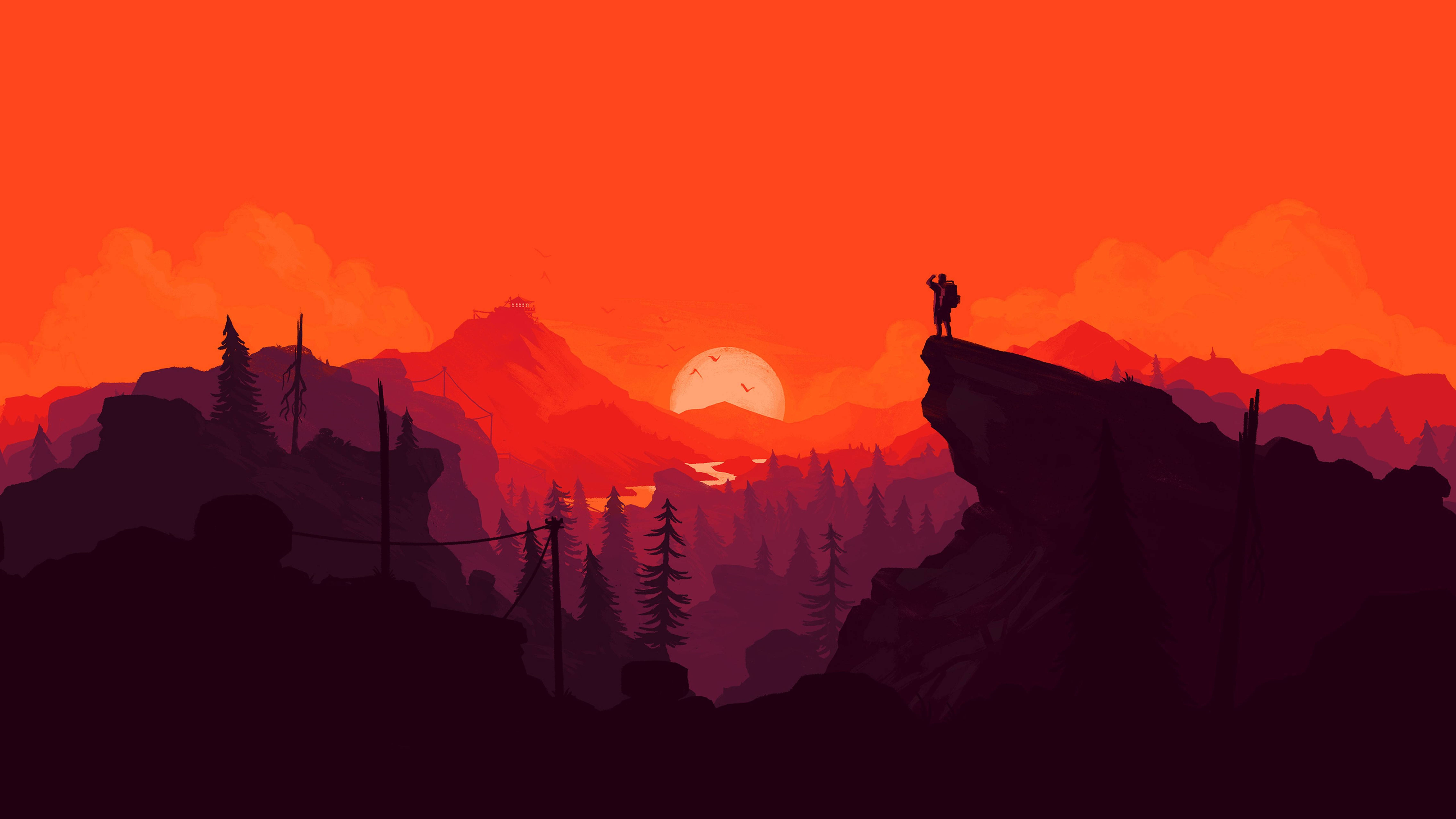 4K کوه‌های سرخ Firewatch با کوهنورد والپیپر