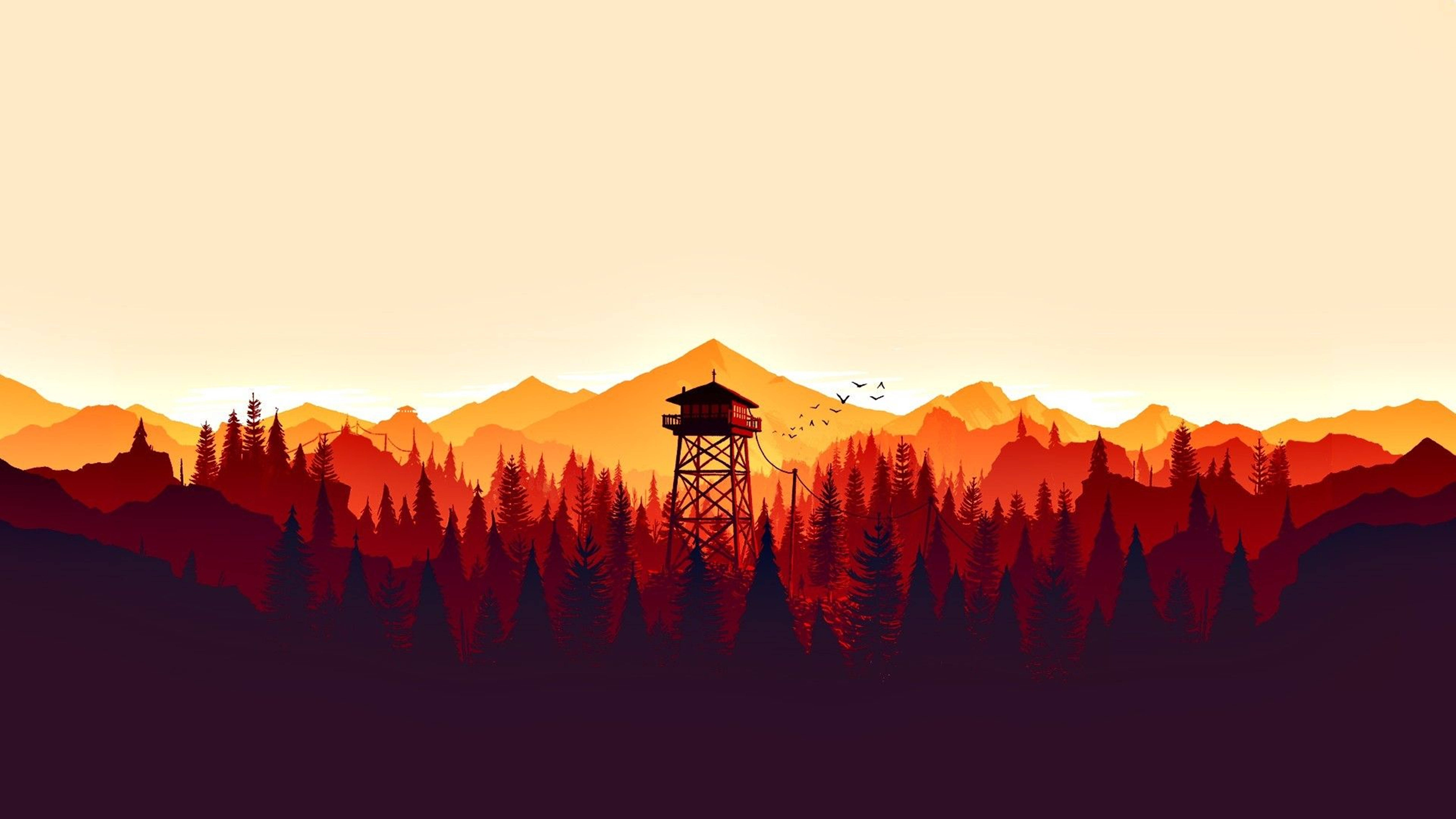 4K کوه‌های نارنجی درخشان Firewatch والپیپر