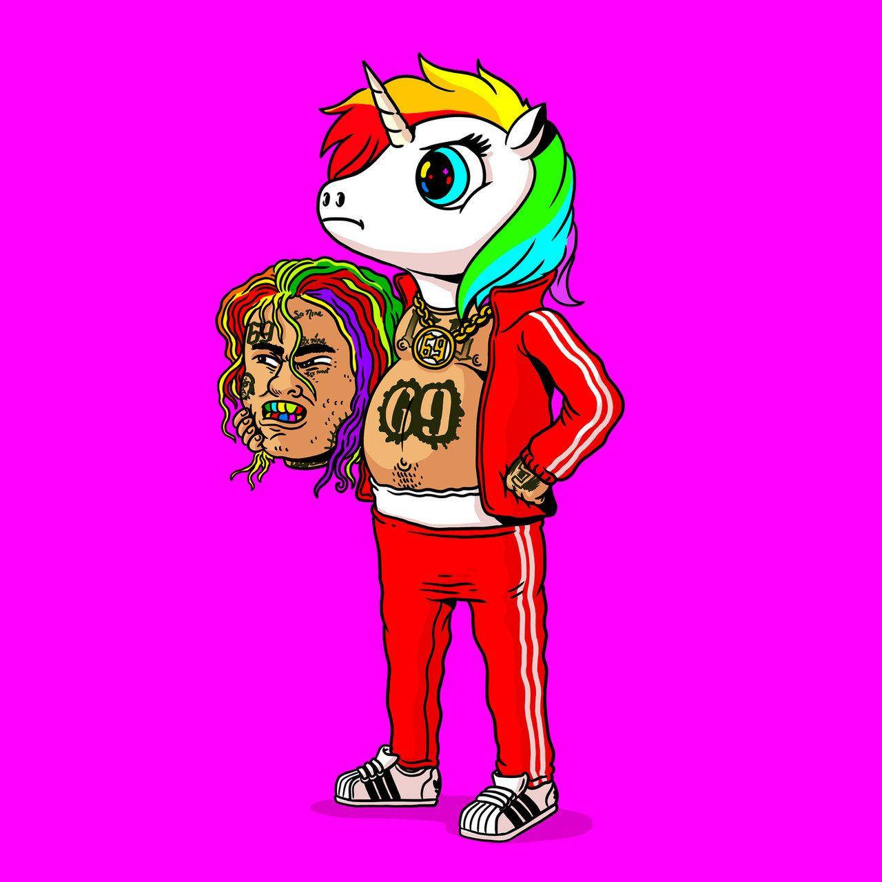 6ix9ine با تک‌شاخ رنگین‌کمان والپیپر