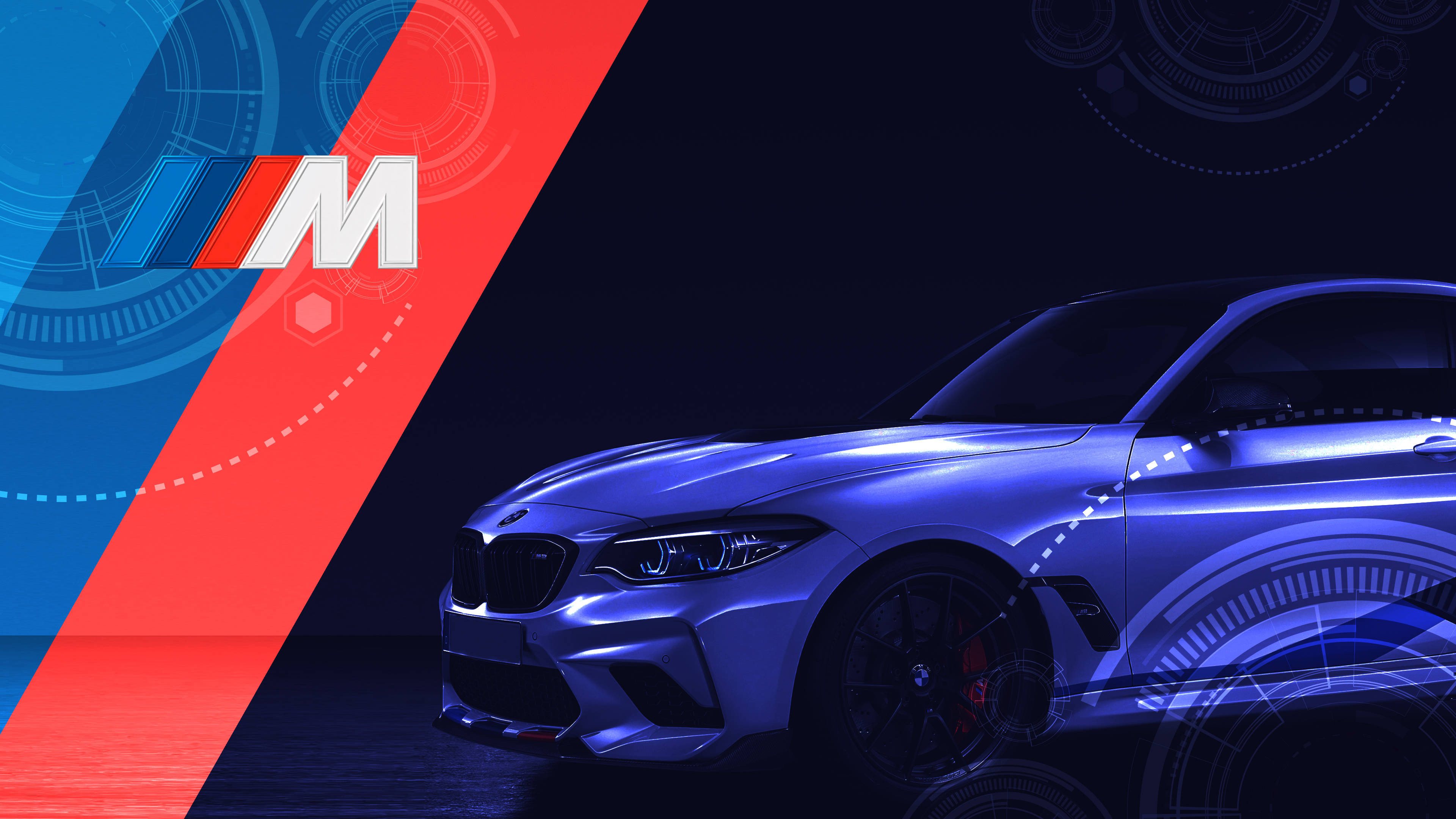 لوگوی BMW M و خودرو نیلی والپیپر