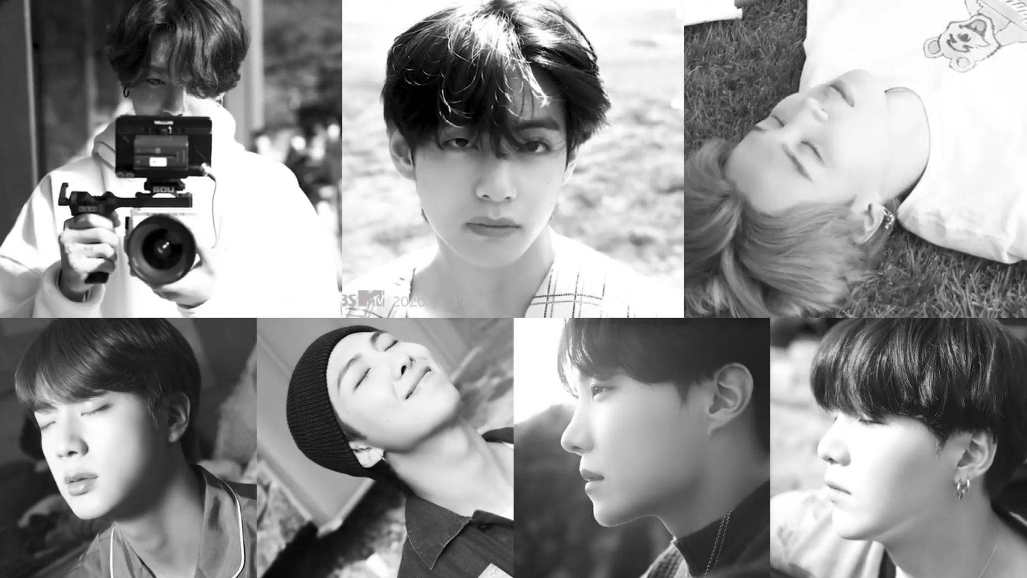 والپیپر لپ‌تاپ جذاب BTS با کلاژ سیاه و سفید والپیپر