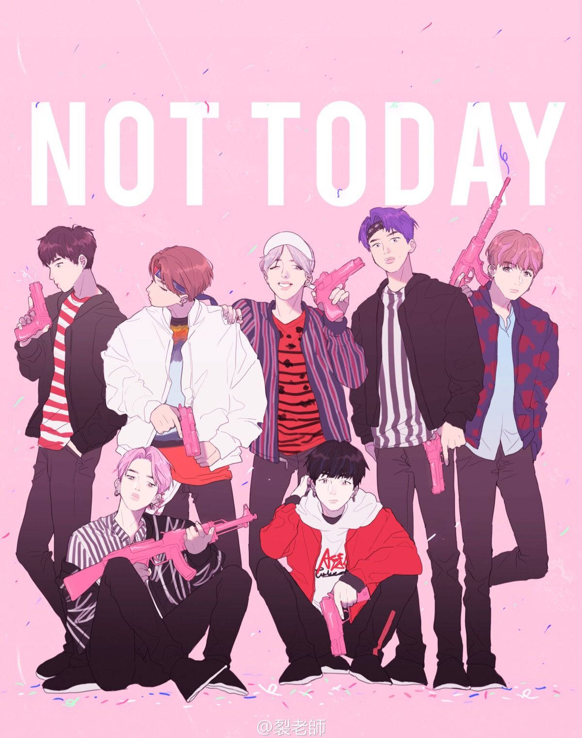نقاشی بامزه BTS با نوشته Not Today والپیپر