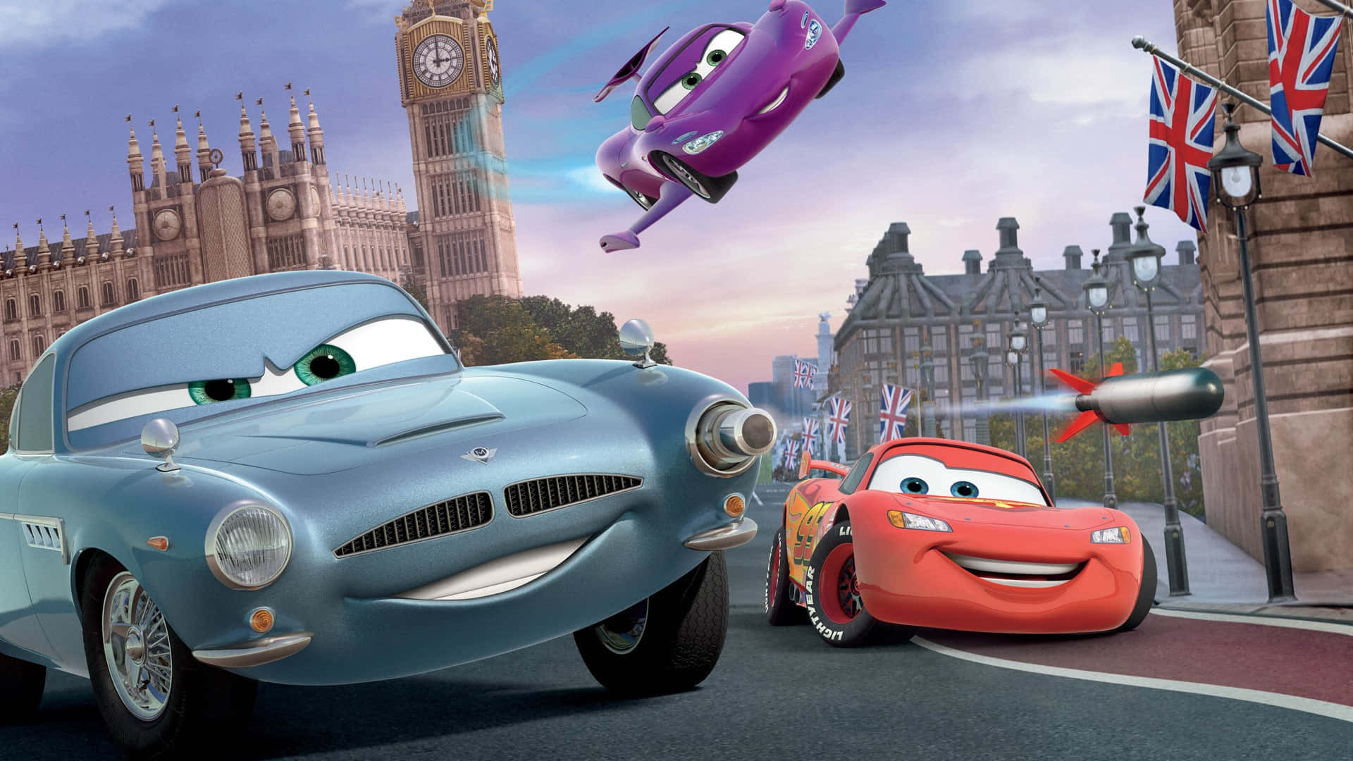 لایتنینگ مک‌کوئین و میتر در کنار هم در Cars 2 والپیپر