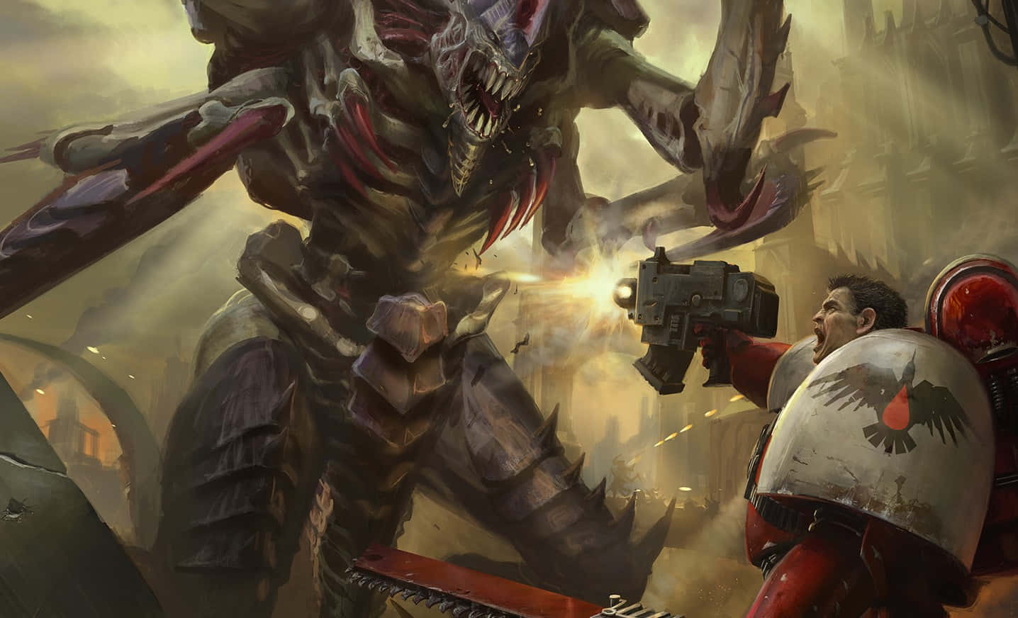 پس‌زمینه نبرد گابریل آنجلس با تایرانید در Dawn of War III والپیپر