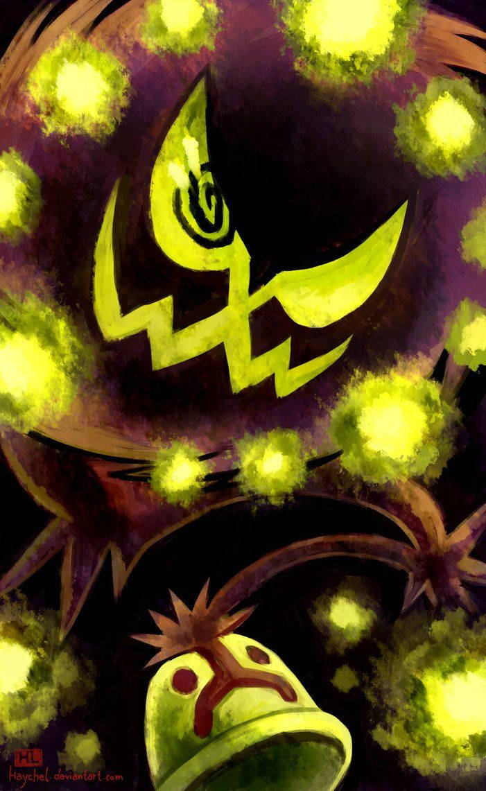 اثر هنری از Deviantart: اسپیریتومب سبز درخشان از پوکمون در میان سایه‌ها والپیپر