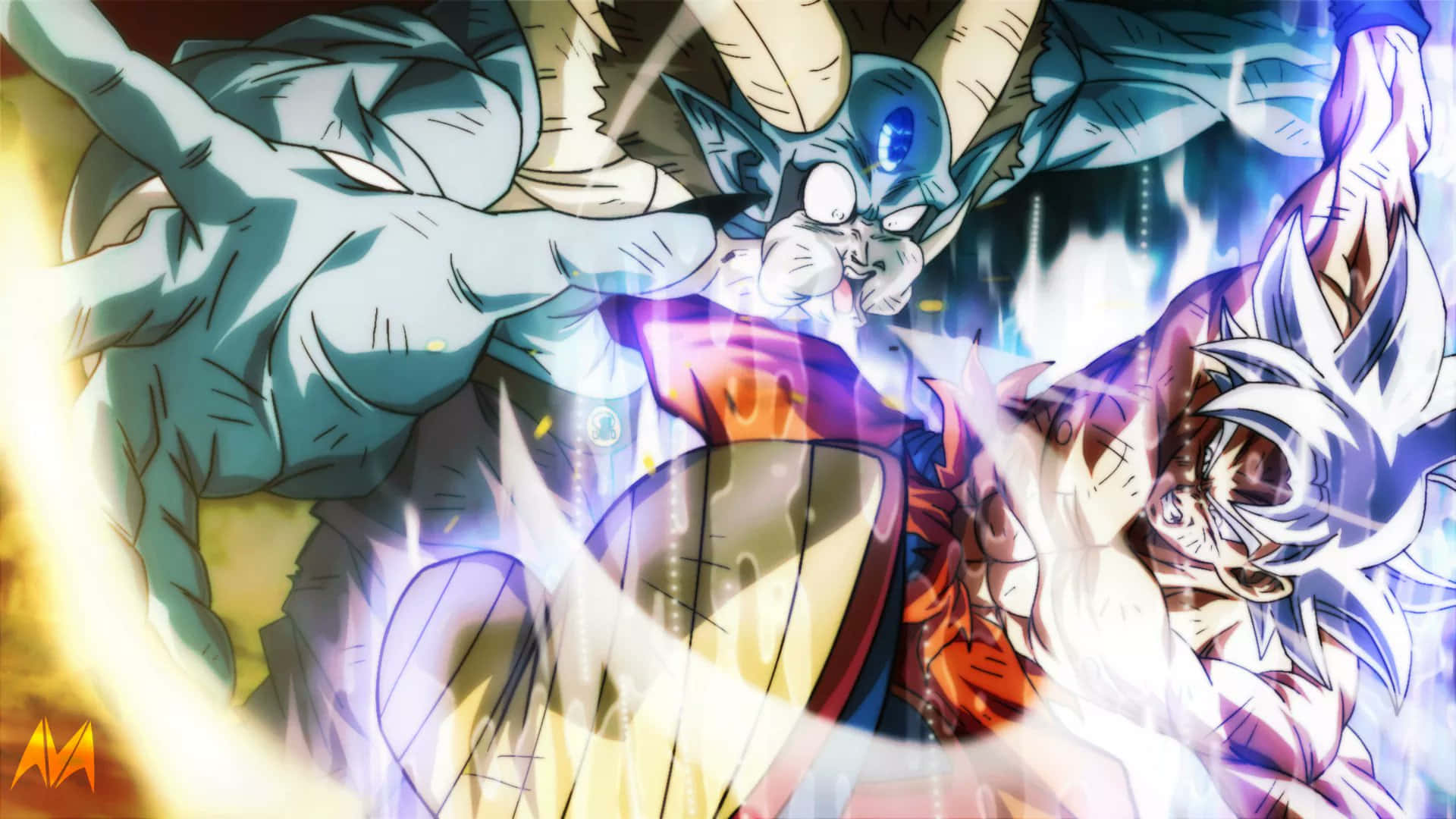 تصویر نبرد مورو و گوکو در انیمه Dragon Ball Super والپیپر
