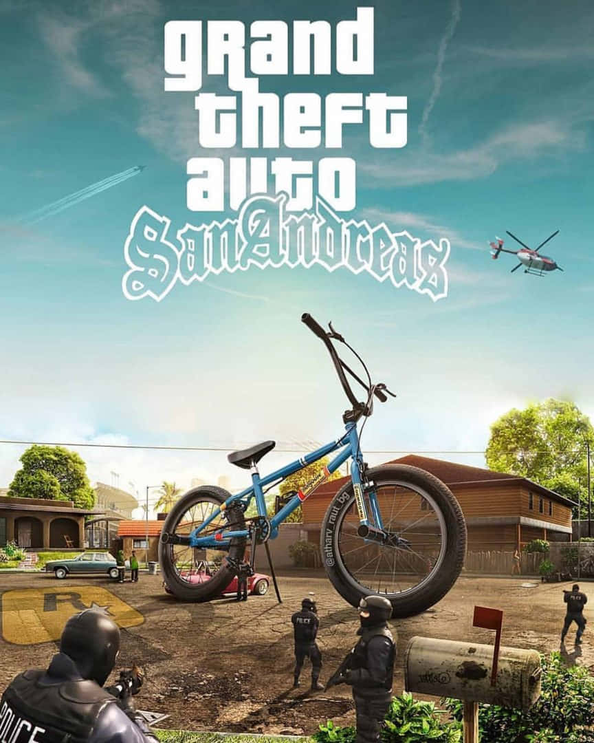 تصویر زمینه GTA با دوچرخه بی‌ام‌ایکس بزرگ از بازی Grand Theft Auto San Andreas والپیپر