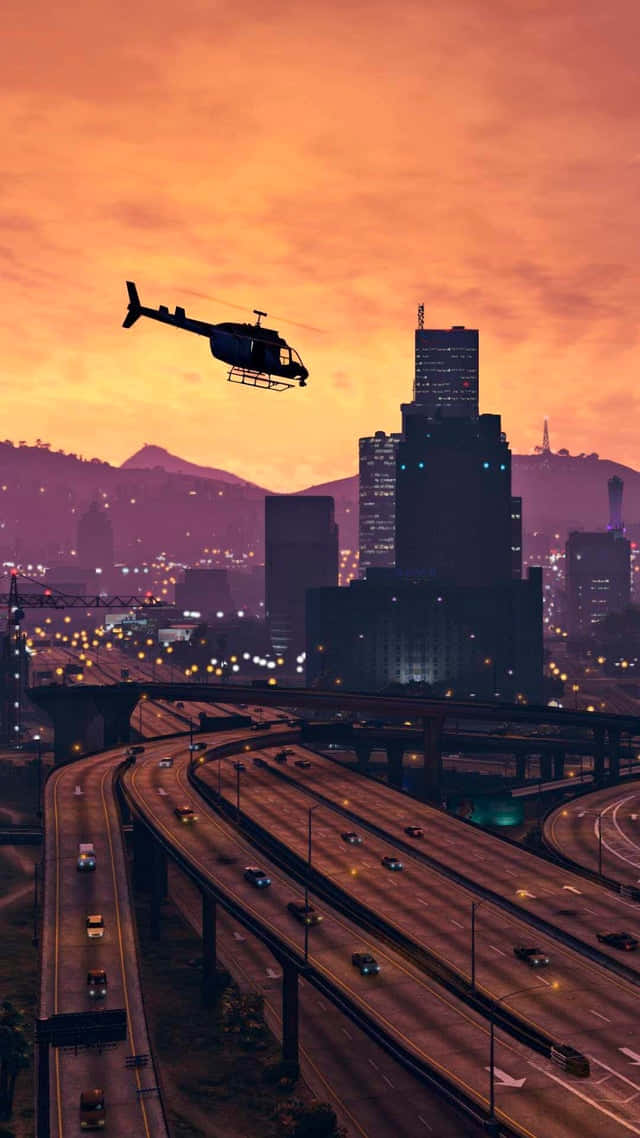 پس‌زمینه GTA هلیکوپتر در حال پرواز بر فراز لوس سانتوس والپیپر