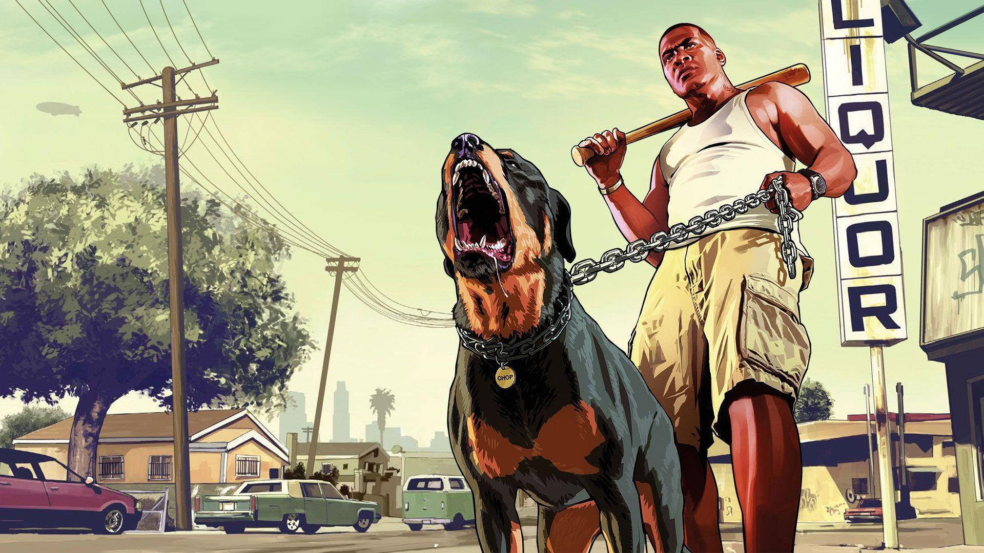 GTA SA 4K کارل جانسون و سگ والپیپر