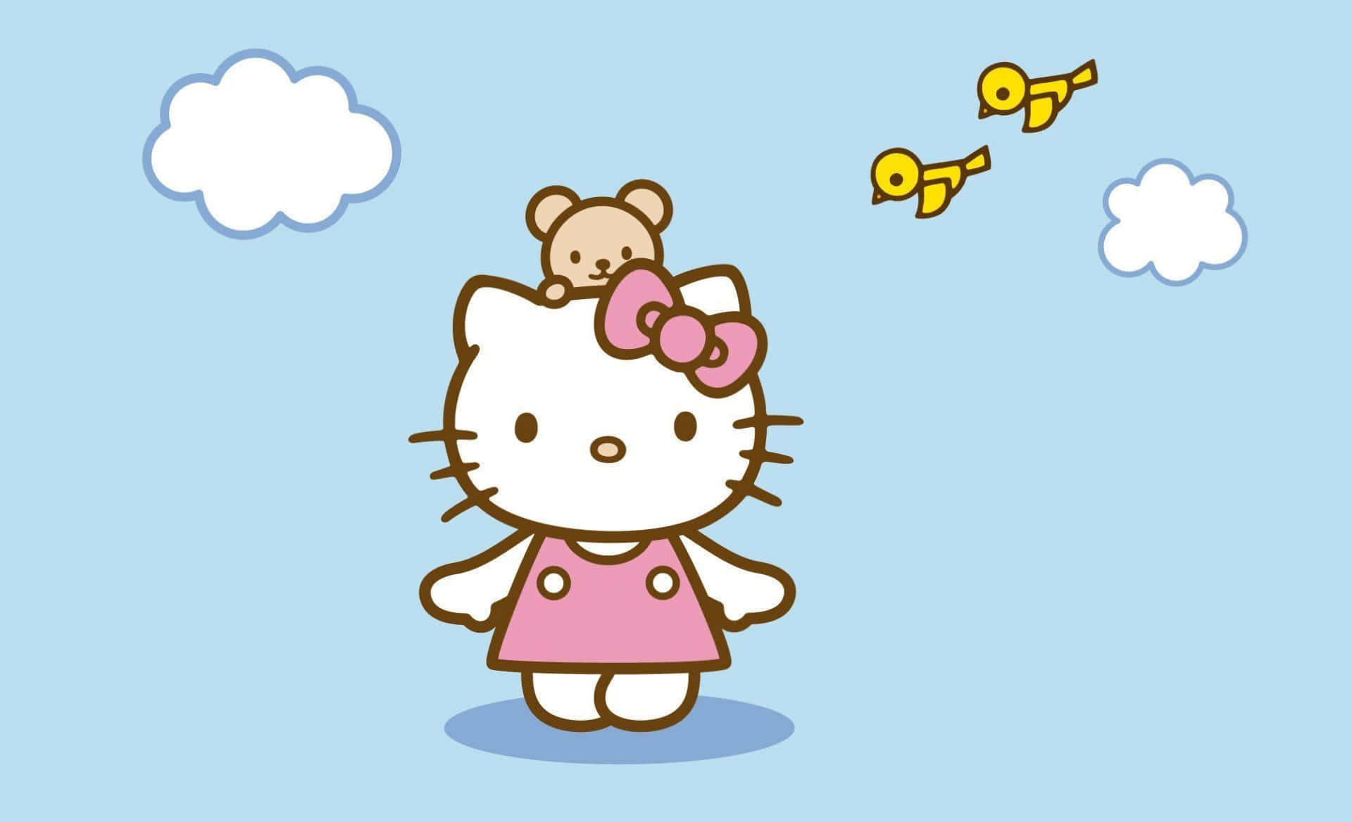 Hello Kitty لپ‌تاپ پرندگان و ابرها والپیپر