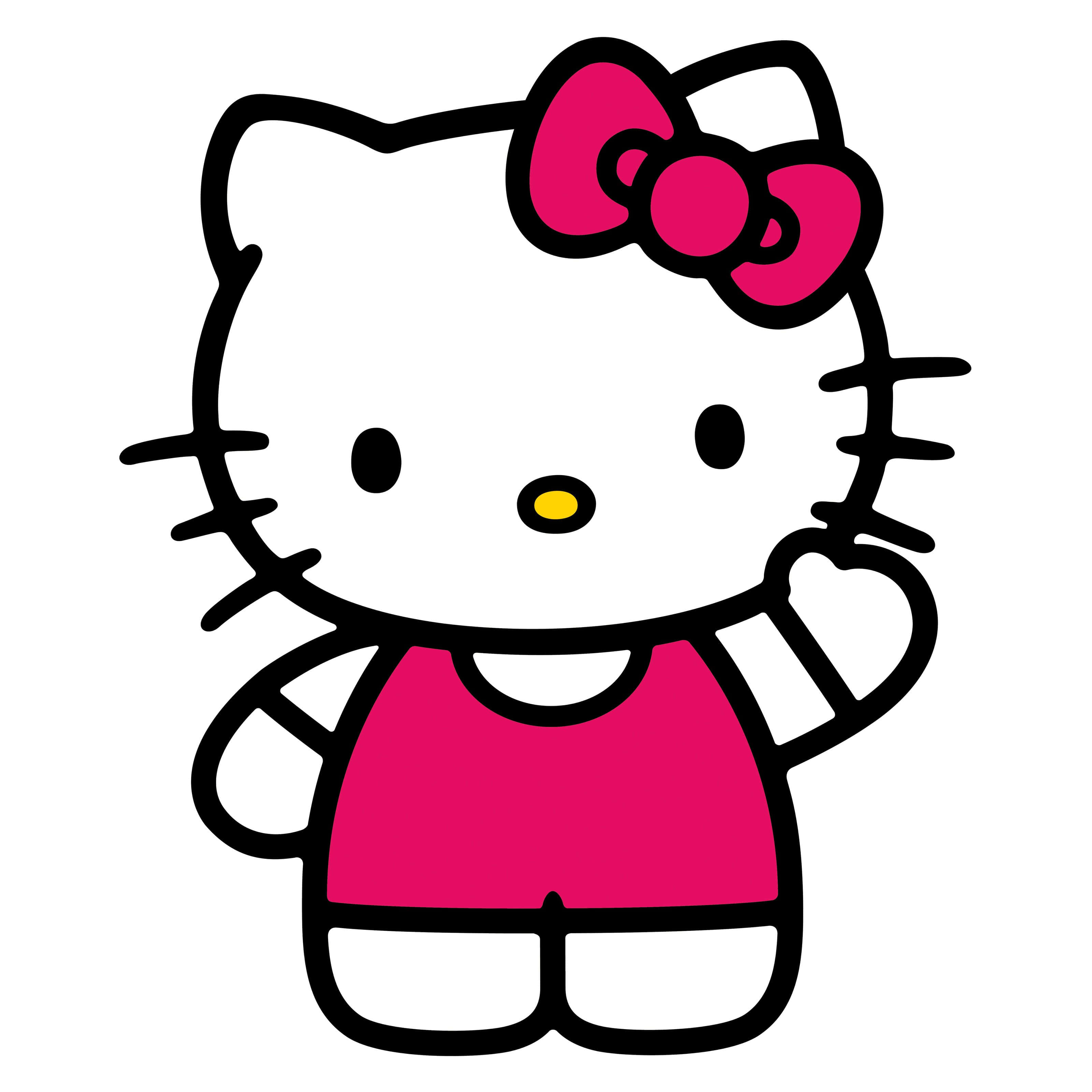 Hello Kitty در حال دست تکان دادن در پس‌زمینه صورتی والپیپر