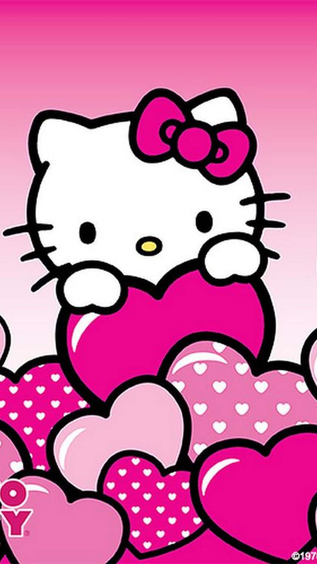 Hello Kitty صورتی ناز در حال بغل کردن قلب‌ها