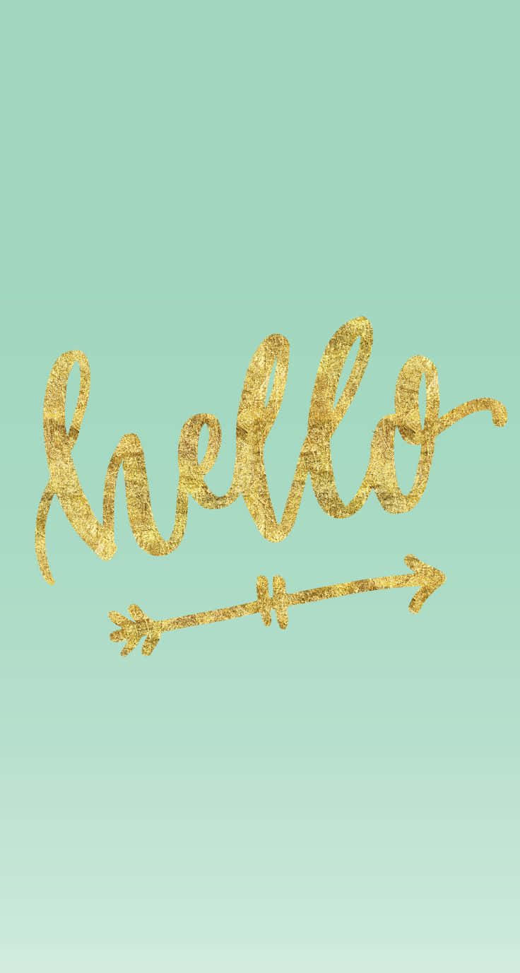پسزمینه سبز پاستلی با نوشته طلایی Hello والپیپر