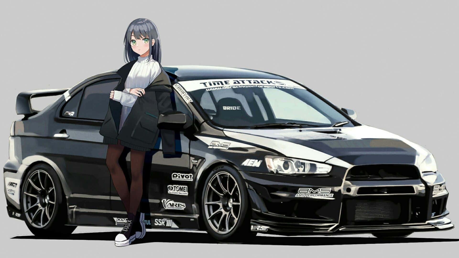 میتسوبیشی لنسر اوولوشن JDM دختر انیمه والپیپر