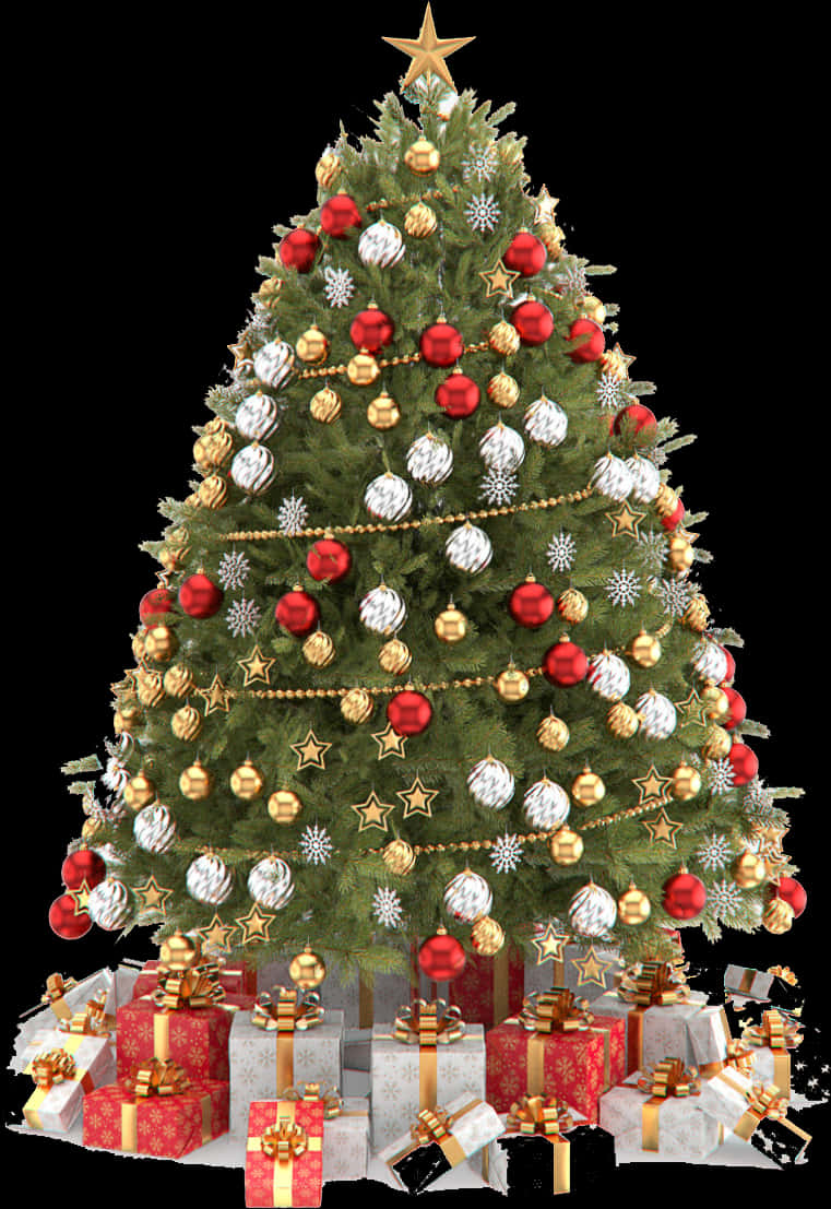 درخت کریسمس تزئین شده با هدایا.JPG والپیپر