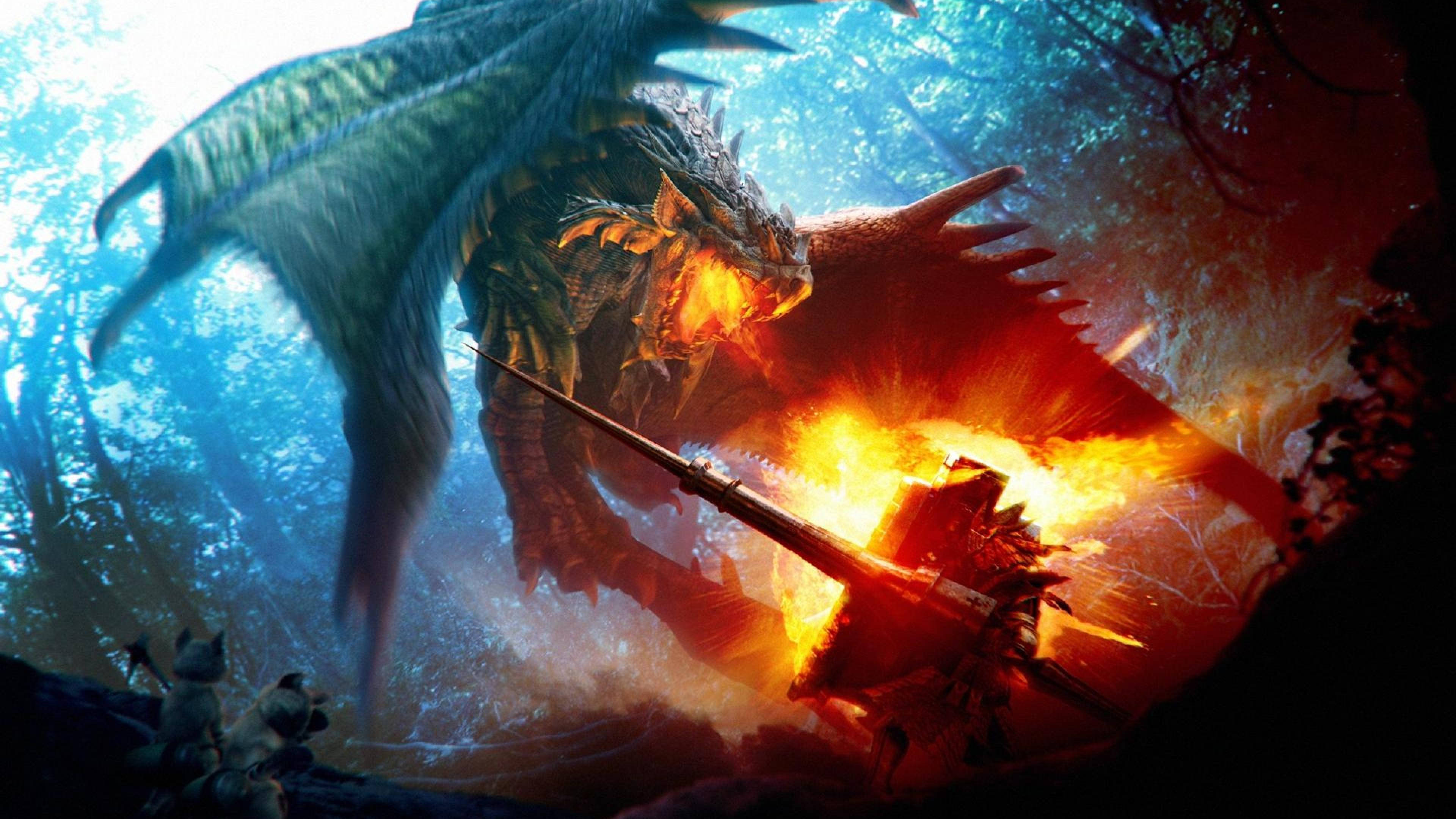 اژدهای آتش‌افشان Monster Hunter 4K والپیپر