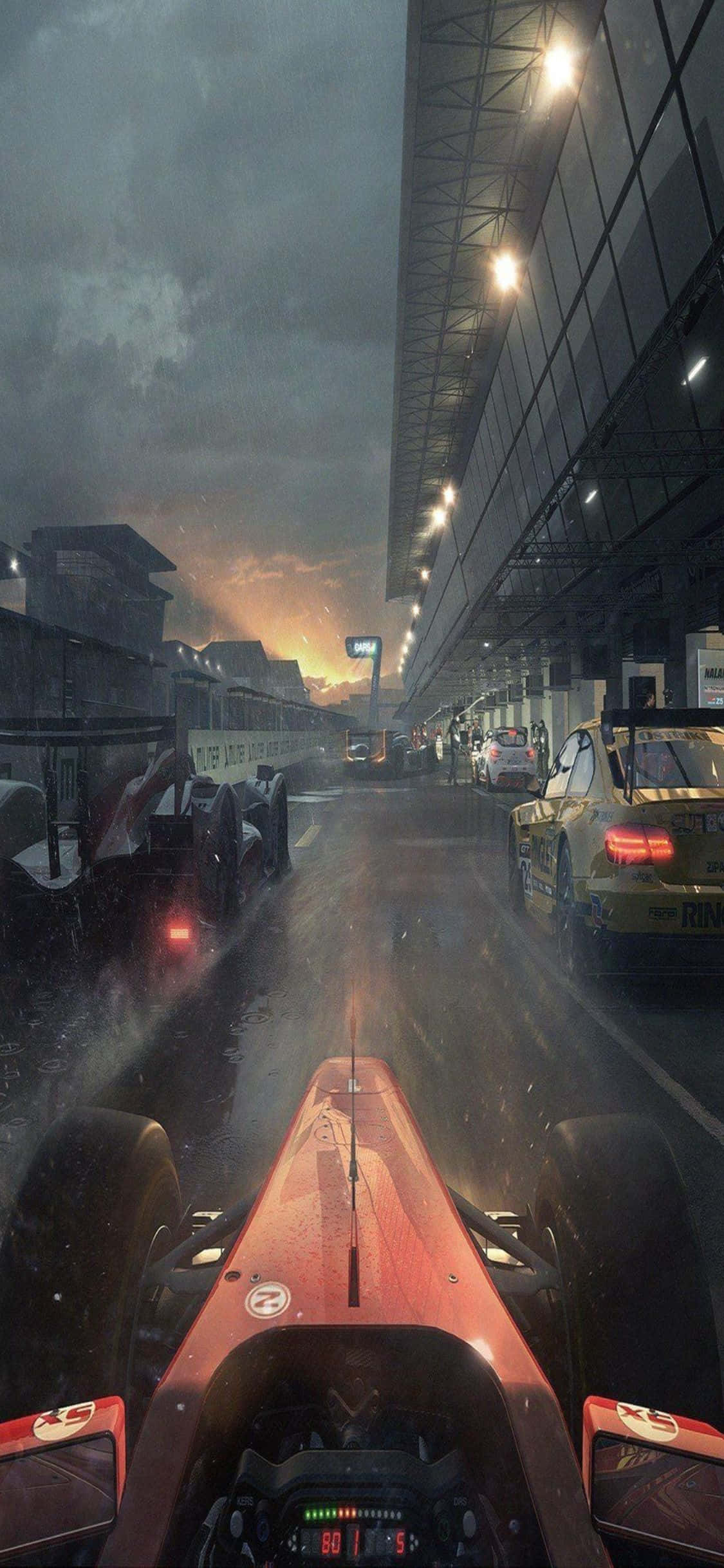 پس‌زمینه خط شروع پیست مسابقه Project Cars برای آیفون X والپیپر