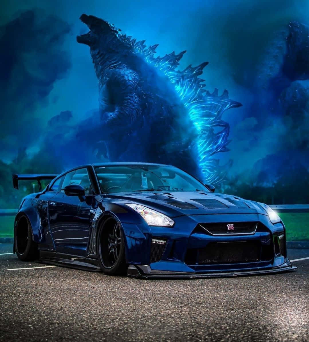 تصویر نیسان R35 Gtr آبی گودزیلا والپیپر