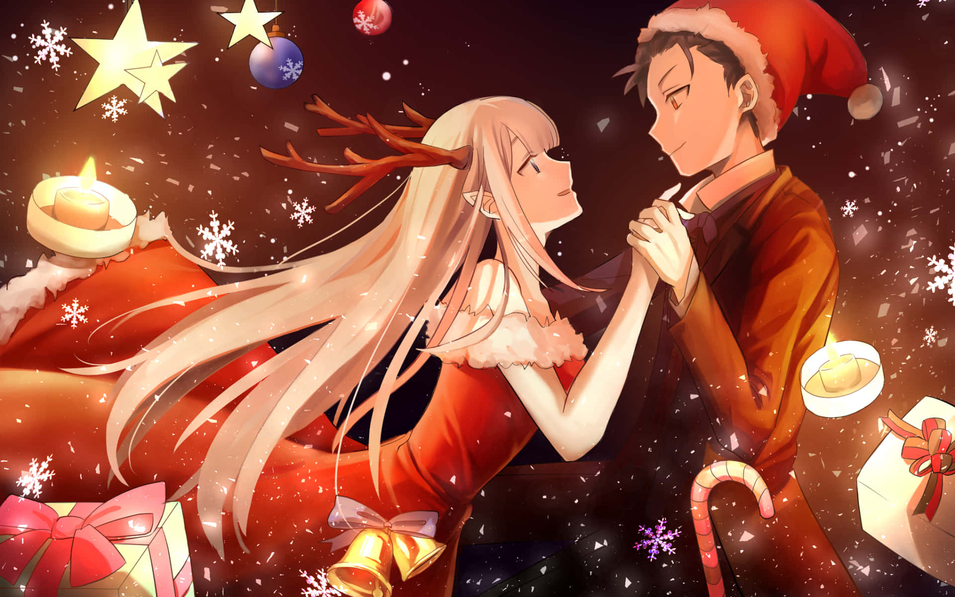 تصویر زوج کریسمس از انیمه Re: Zero والپیپر