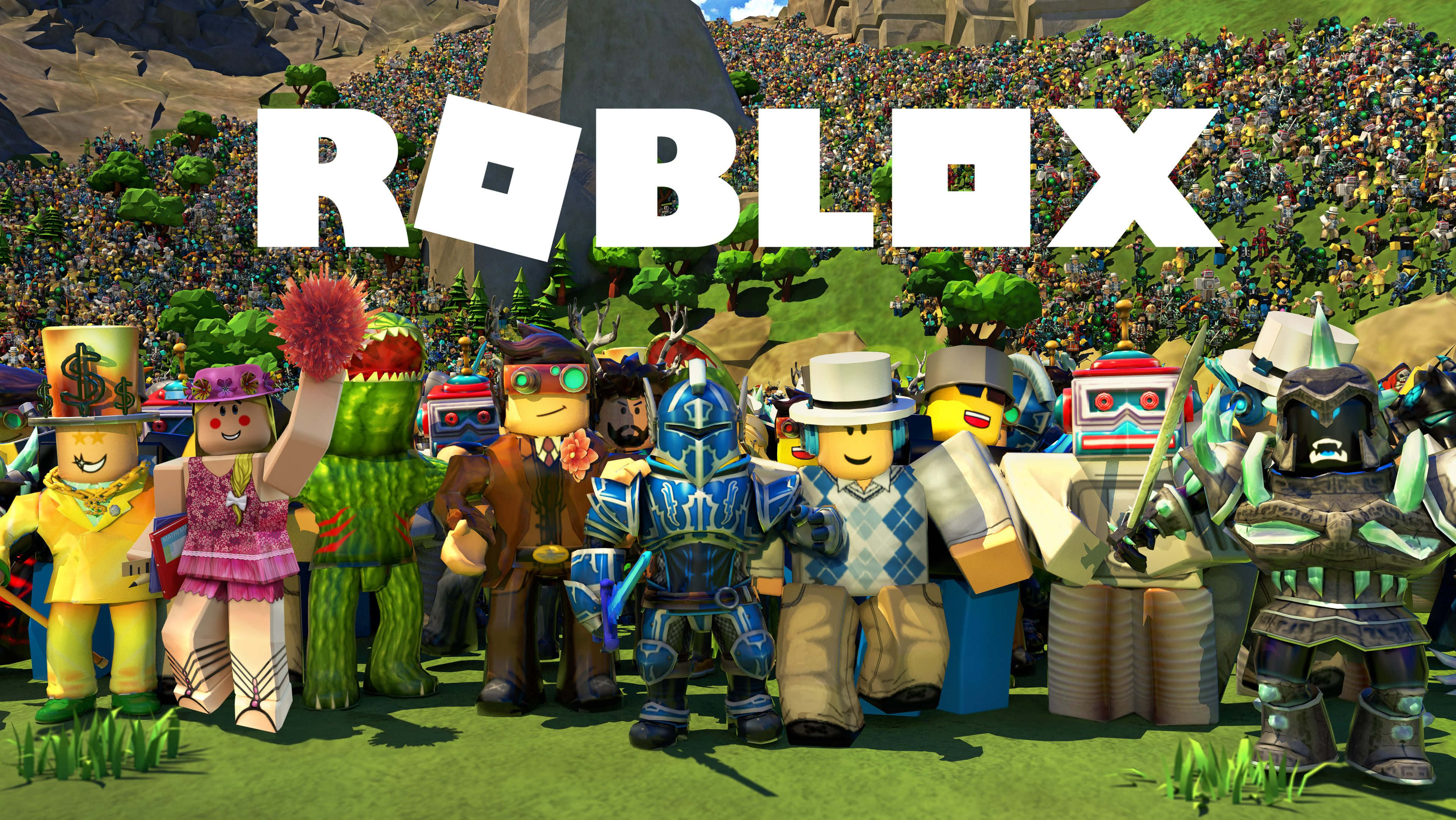 لوگوی Roblox بالای شخصیت‌ها والپیپر
