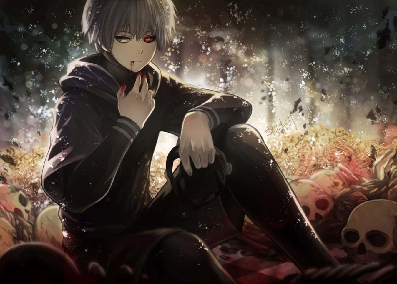 سایه‌ای مرموز از Tokyo Ghoul به بیرون خیره شده است والپیپر