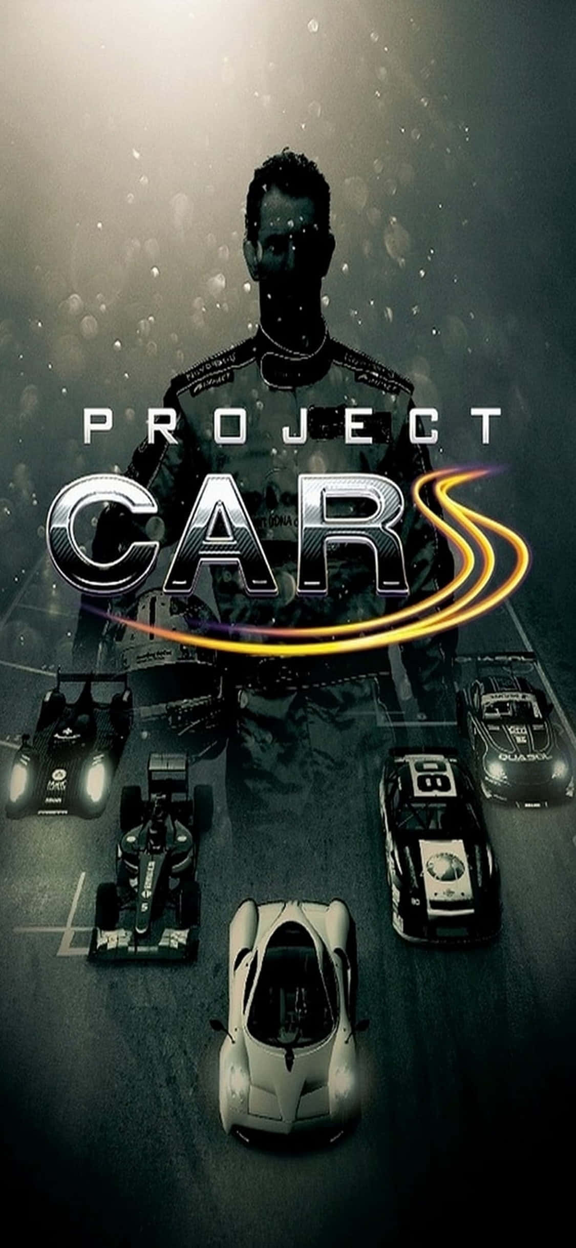 پس‌زمینه آیفون X بازی Project Cars با پوستر عنوان و خودروهای مختلف والپیپر