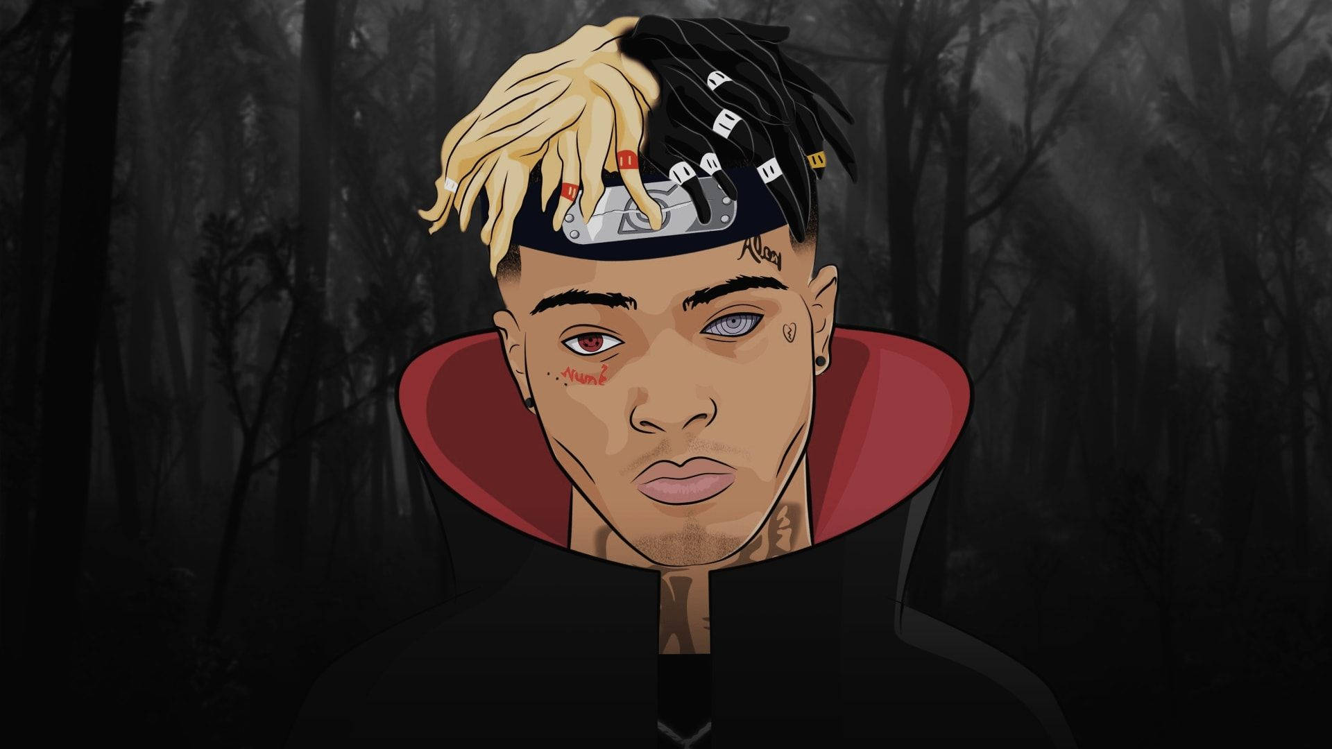 طراحی انیمه‌ای از Xxxtentacion با شنل معروف آکاتسوکی والپیپر