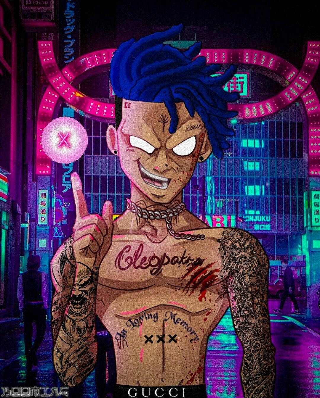 xxxTentacion انیمه‌ای رپر با موهای آبی والپیپر