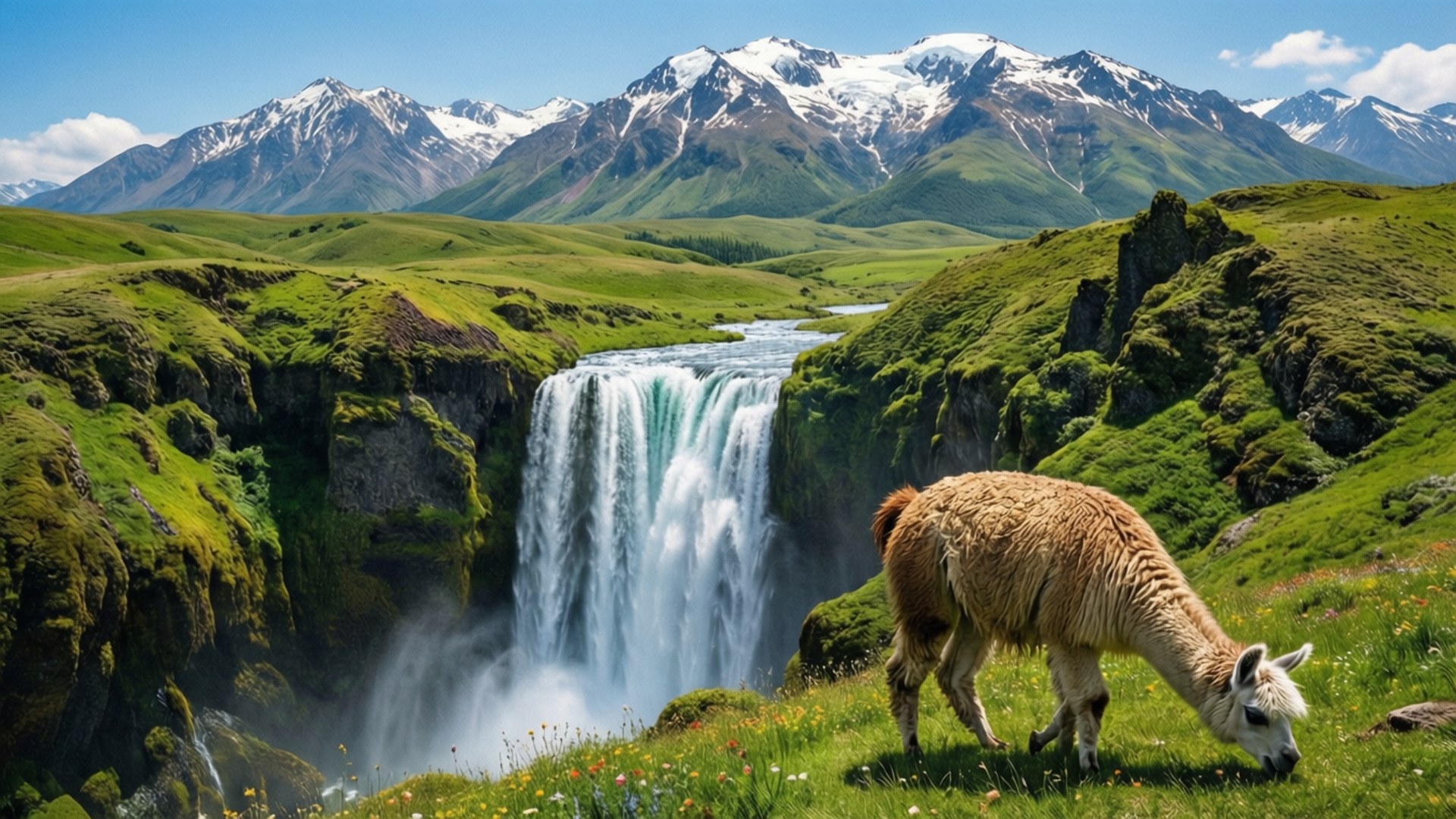 آبشار چمنزار آلپی والپیپر