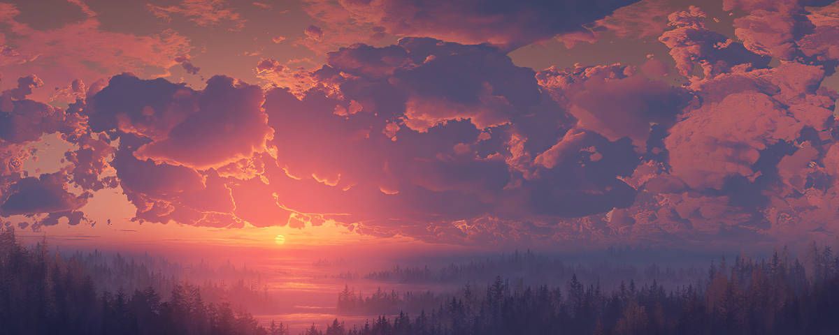 آسمان ابری صورتی در غروب آفتاب با ابعاد 1200x480 والپیپر