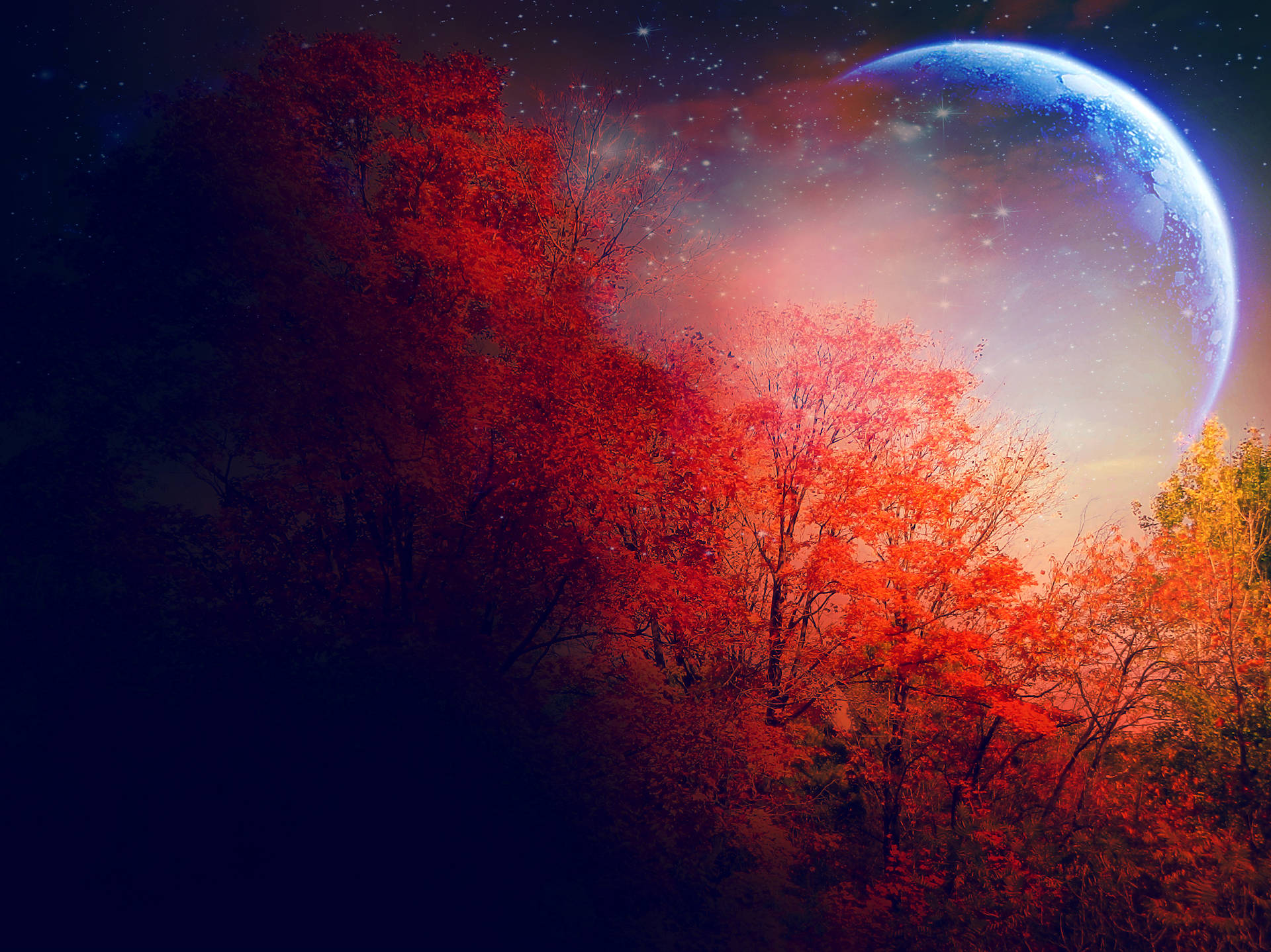 آسمان شب ماه پاییزی — ماه والپیپر