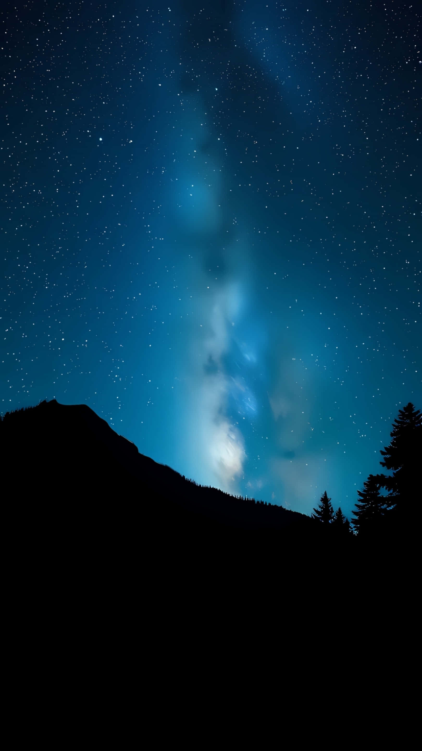 آسمان پرستاره شب بر فراز سیلوئت کوهستان والپیپر