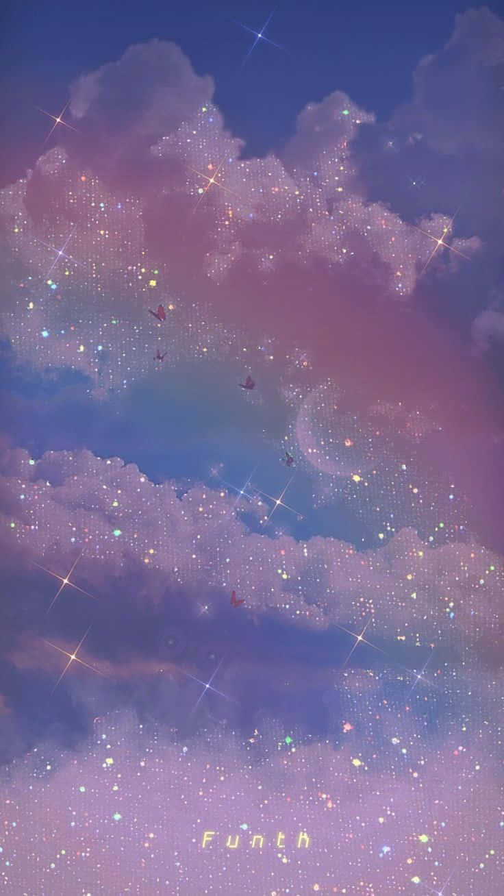 آسمانی صورتی و بنفش با ستاره‌ها و ابرها والپیپر