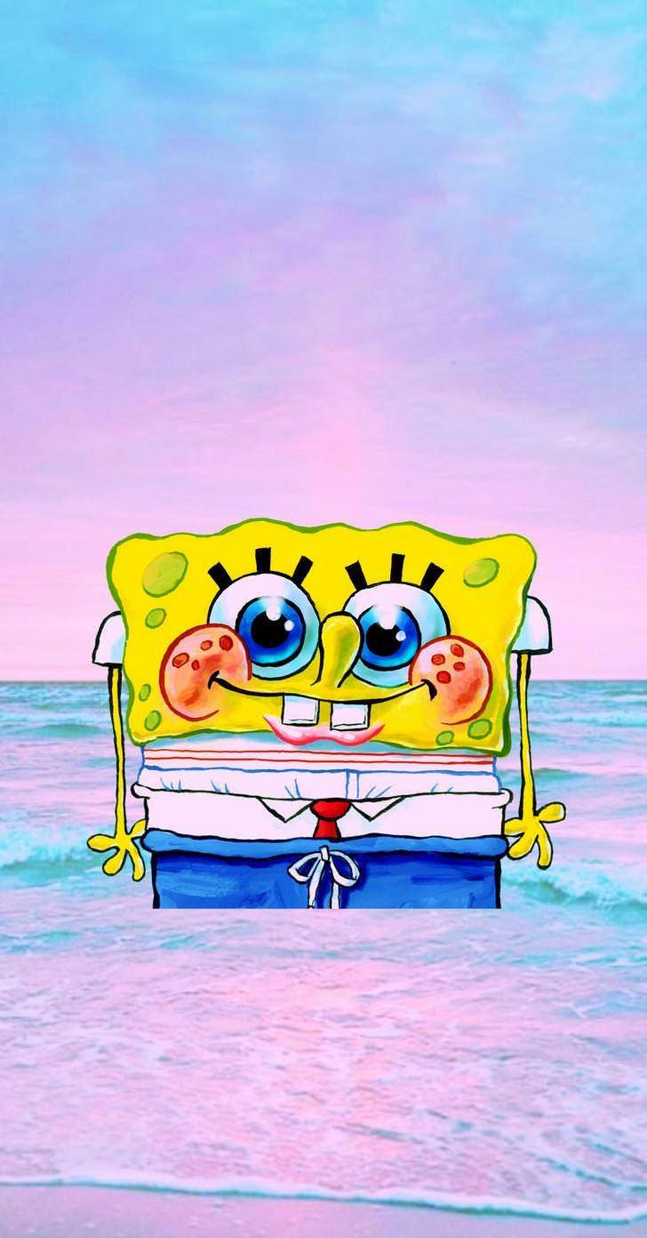 آیفون صورتی زیباییشناختی باباسفنجی والپیپر