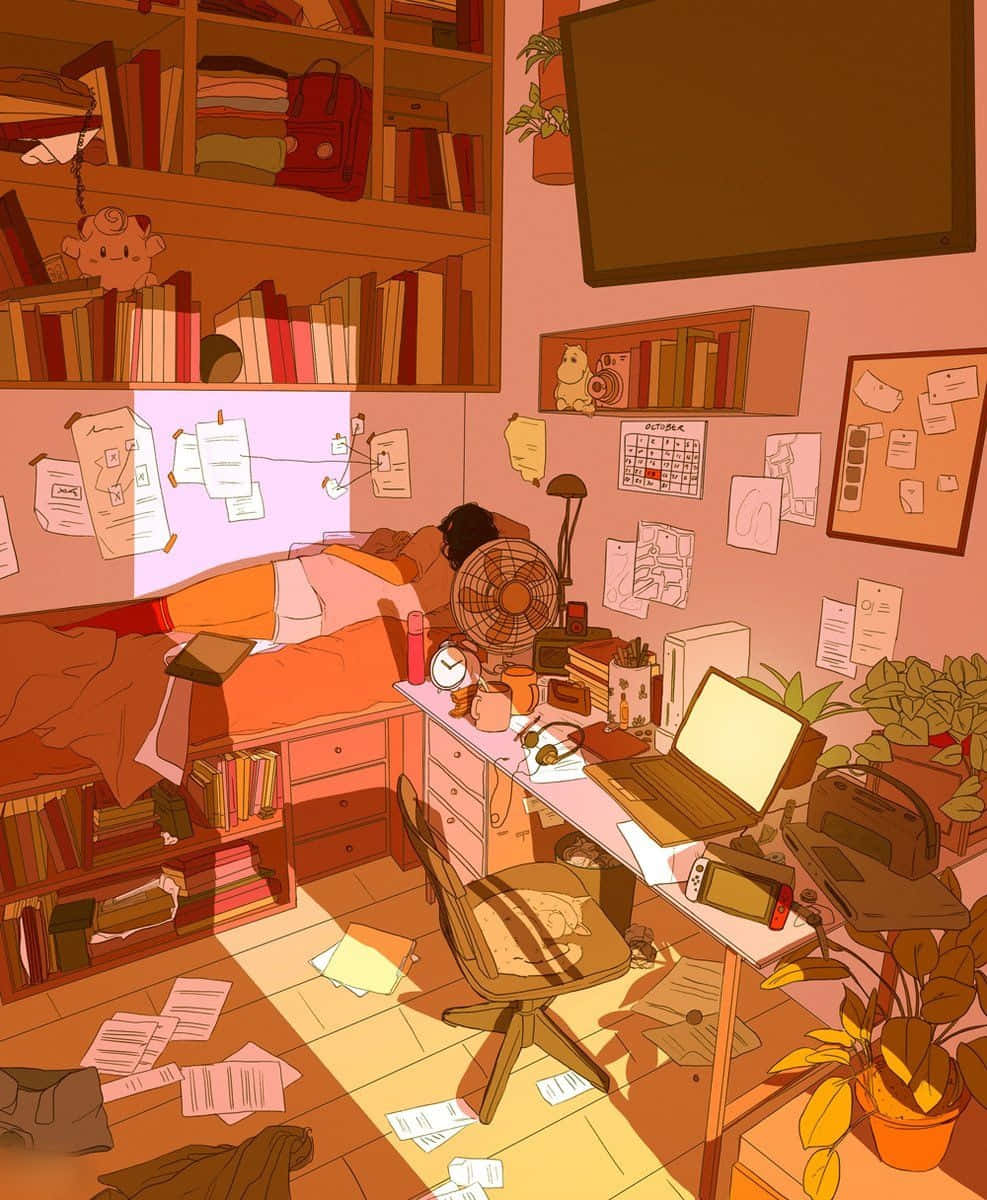 اتاق انیمه آرام و زیبا والپیپر
