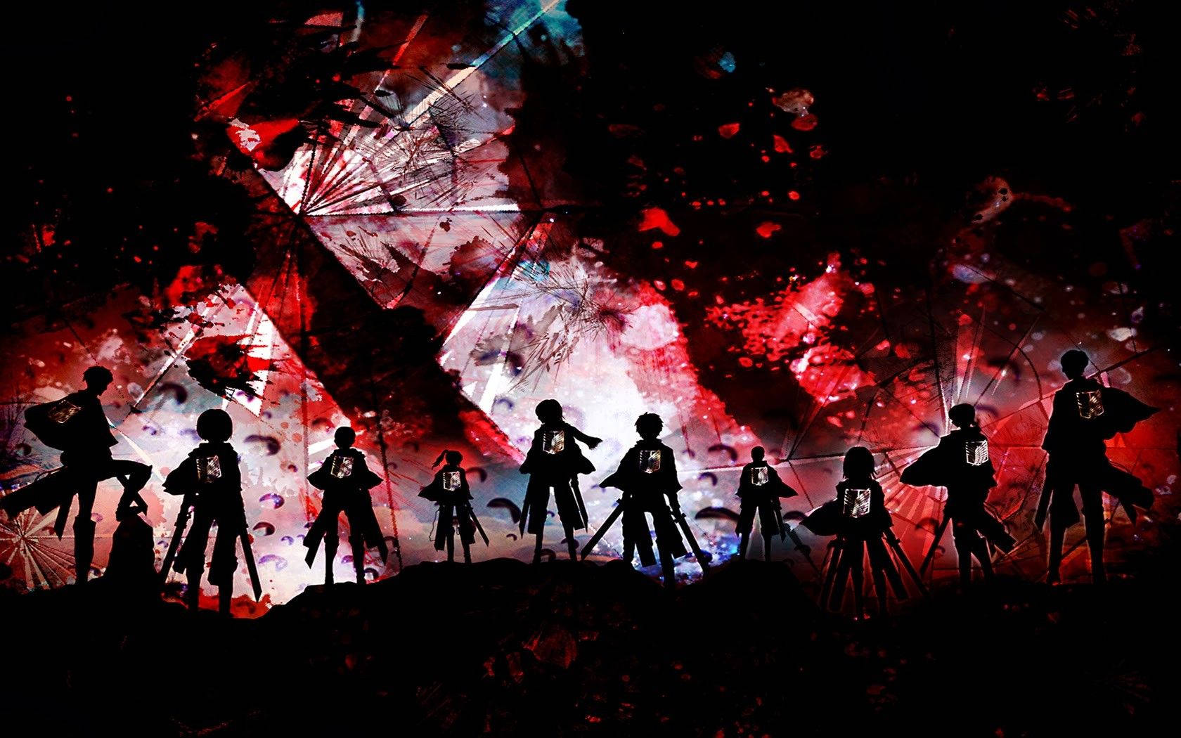 سیلوت سپاه بررسی در پس‌زمینه خونین در والپیپر فان آرت Attack on Titan.