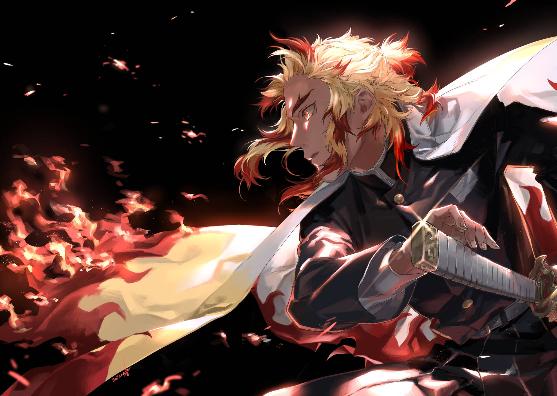 والپیپر 4k انیمه Demon Slayer رنگیوکو آتش — شیطان‌کش 4K گیف والپیپر