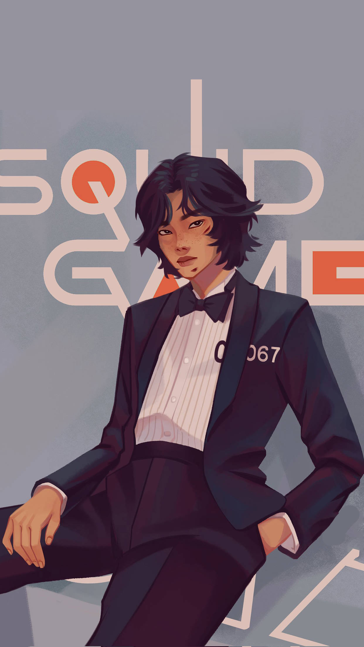 بازیکن 067 با تاکسیدو مشکی Squid Game والپیپر