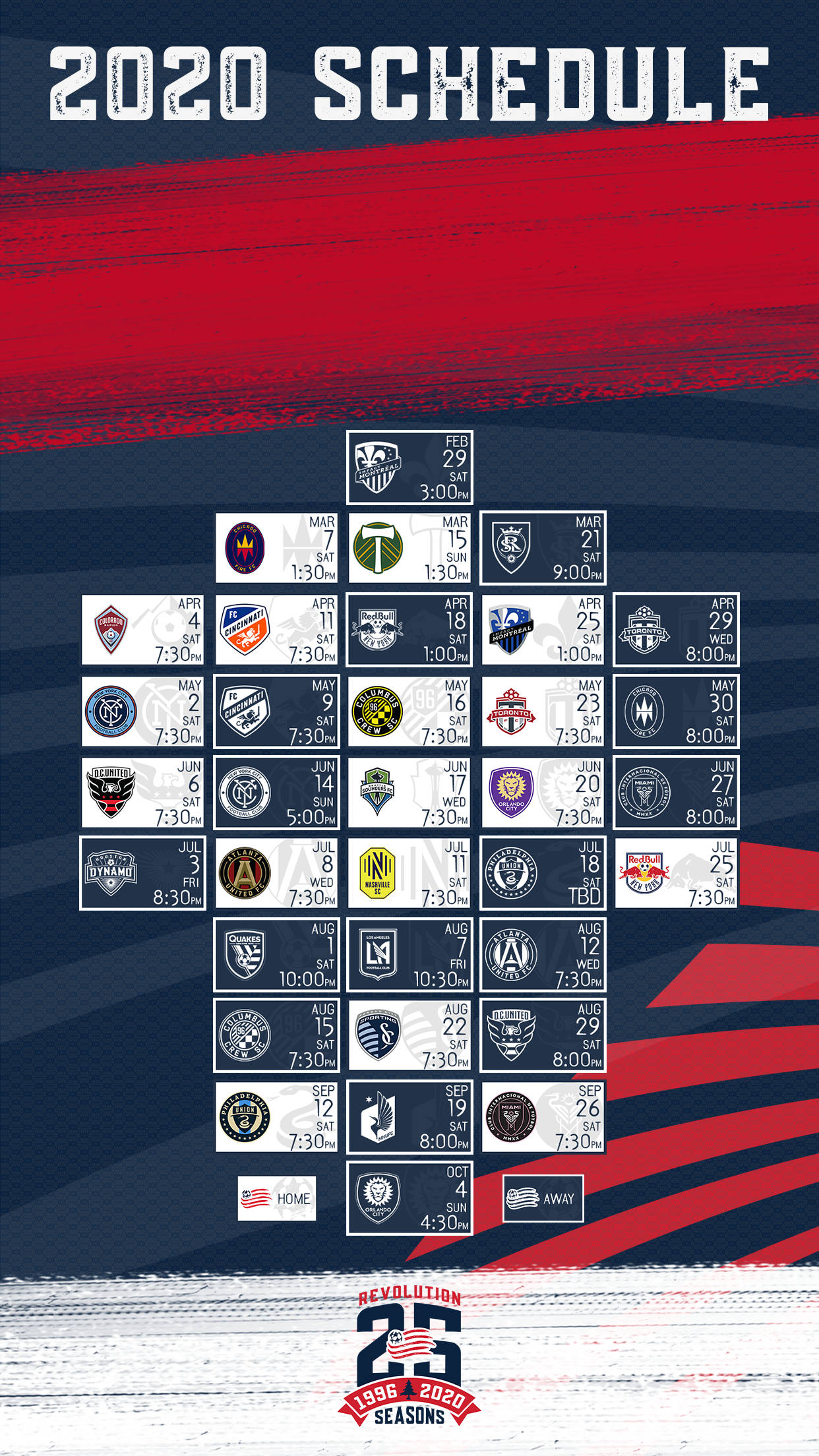برنامه مسابقات نیو انگلند رولوشن در لیگ MLS 2020 والپیپر