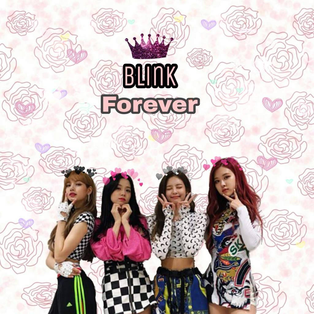 اعضای بلک‌پینک با متن Blink Forever و تاج بنفش والپیپر