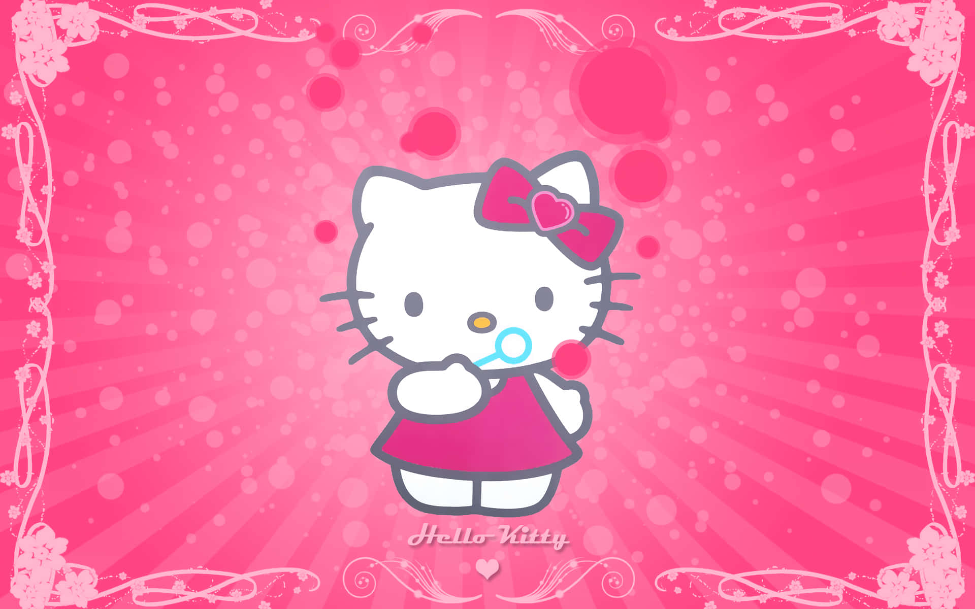 بچه گربه صورتی بامزه هلو کیتی در حال حباب زدن — Hello kitty گیف والپیپر