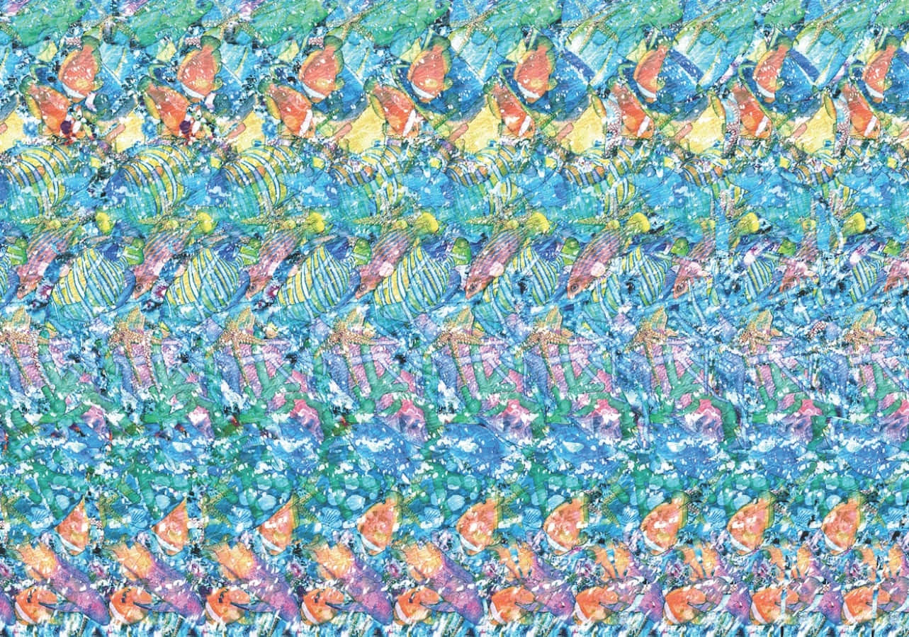 تصویر استریوگرام سه‌بعدی ماهی رنگارنگ Magic Eye والپیپر