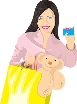 تصویر دختری با خرس عروسکی و کارت خرید والپیپر