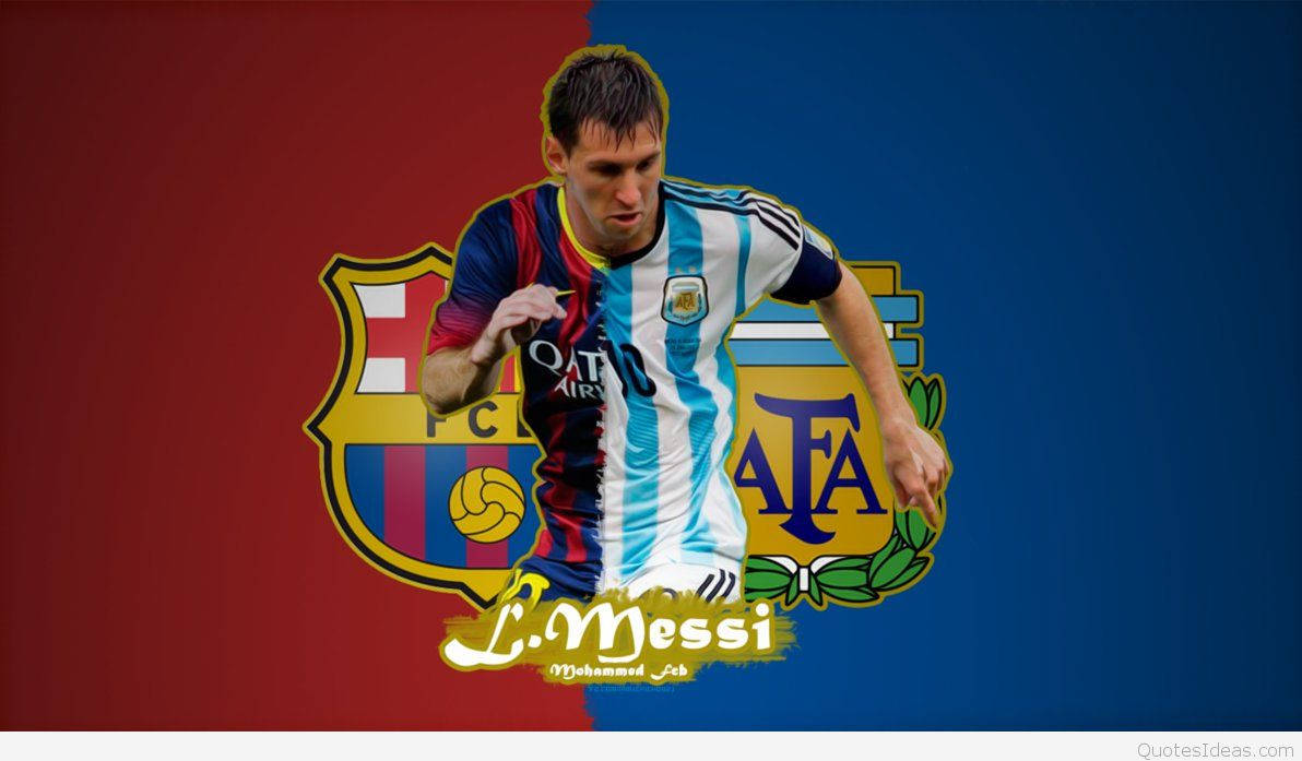 والپیپر هنری طرفداری از لیونل مسی با لوگوی تیم‌های FCB و AFA — مسی والپیپر