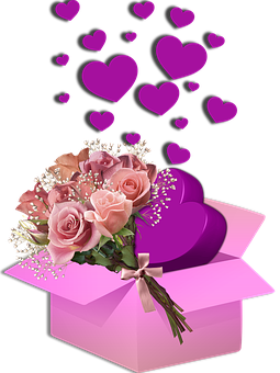 جعبه هدیه قلب‌های عاشقانه و رز والپیپر